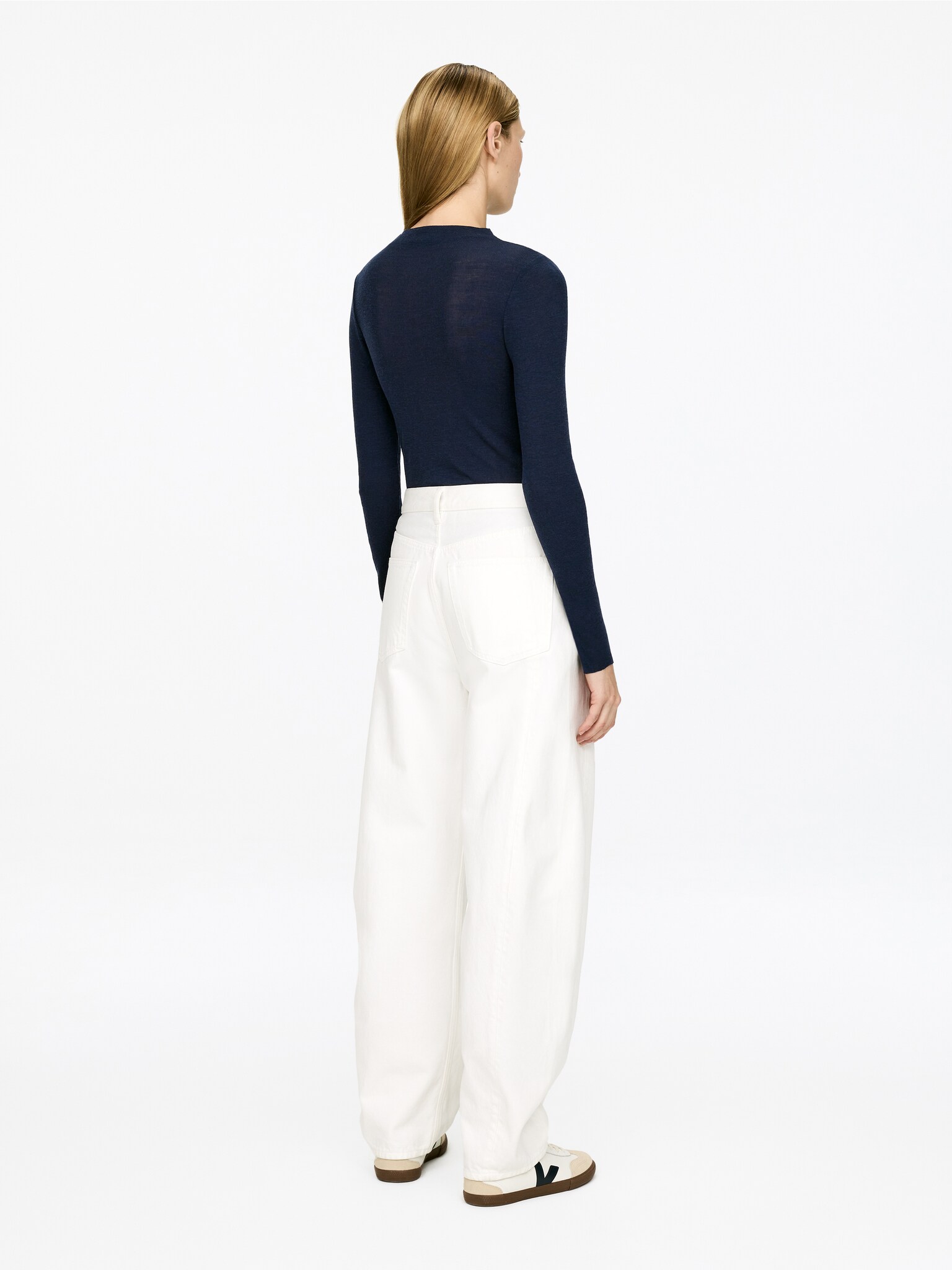 Rib-Knitted Wool Top - Dark Blue/Off White - 6