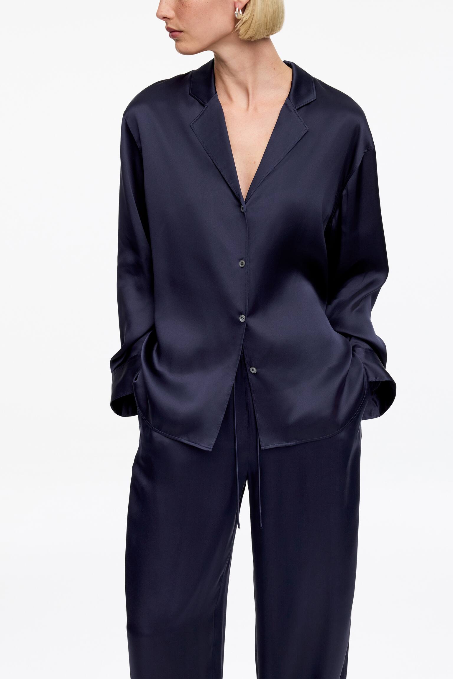 Spodnie z jedwabnej satyny - Ciemnoniebieski - 3