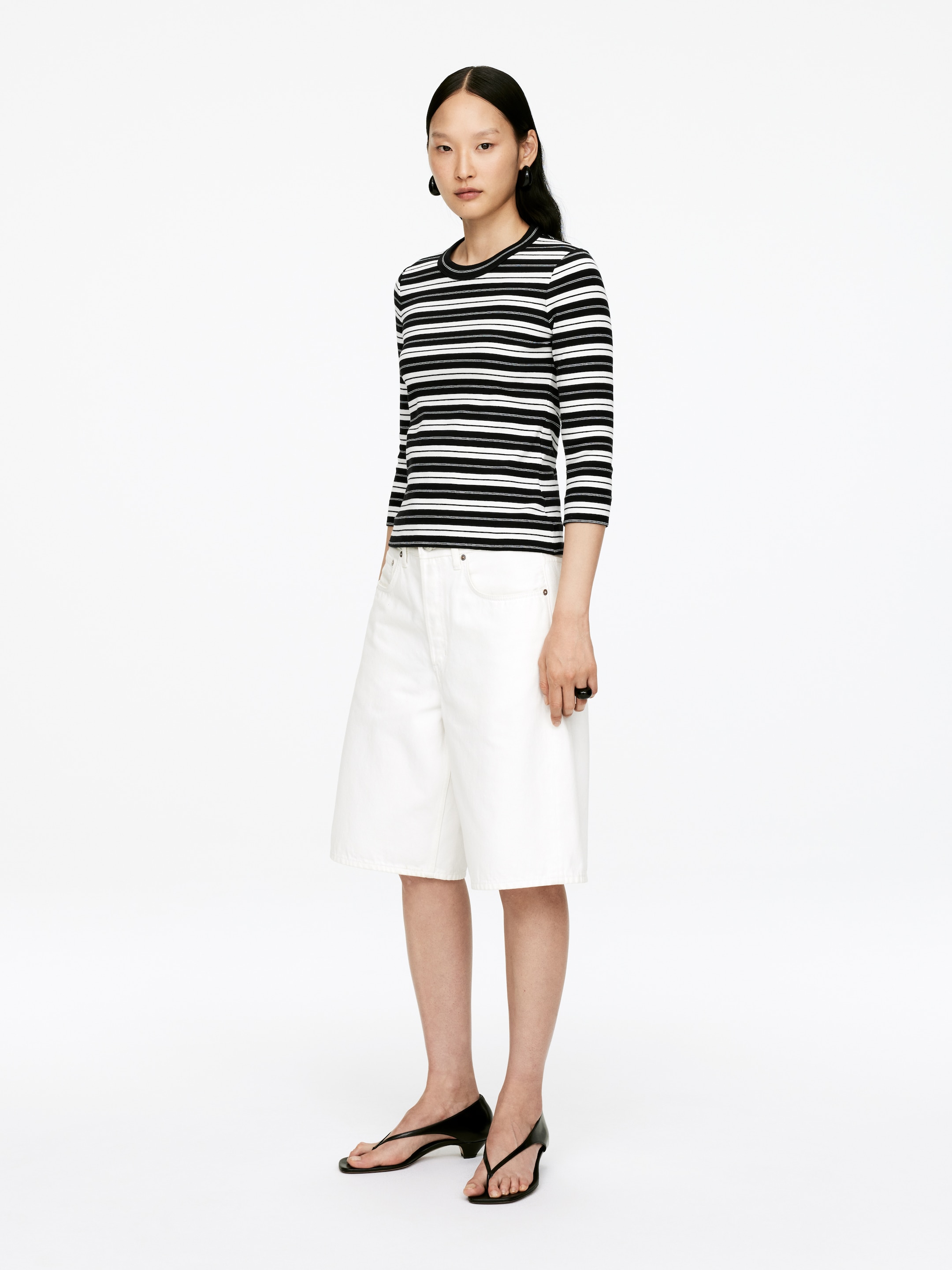 Agrandir l'image: Top côtelé - Noir/Blanc - FEMME | H&M FR 2