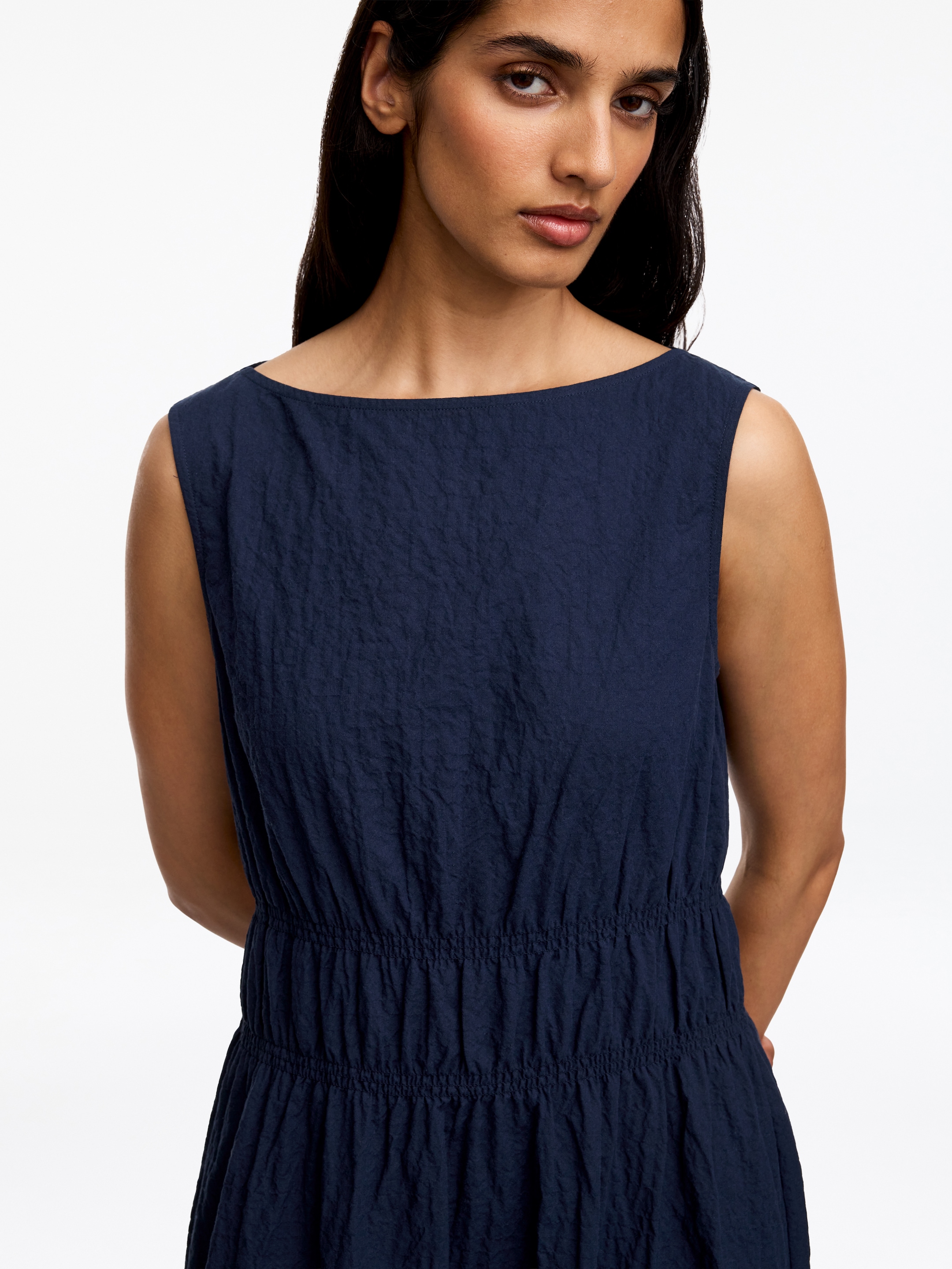 Seersucker Dress - Dark Blue - Slim fit - Women - StillMedia/Lookbook - 4