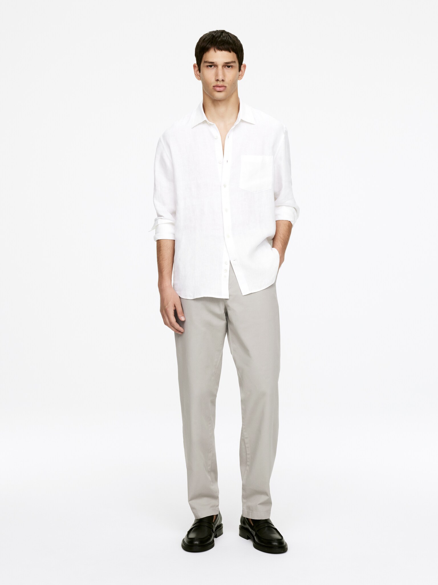 Pantalon chino droit en coton - Taupe/Bleu foncé