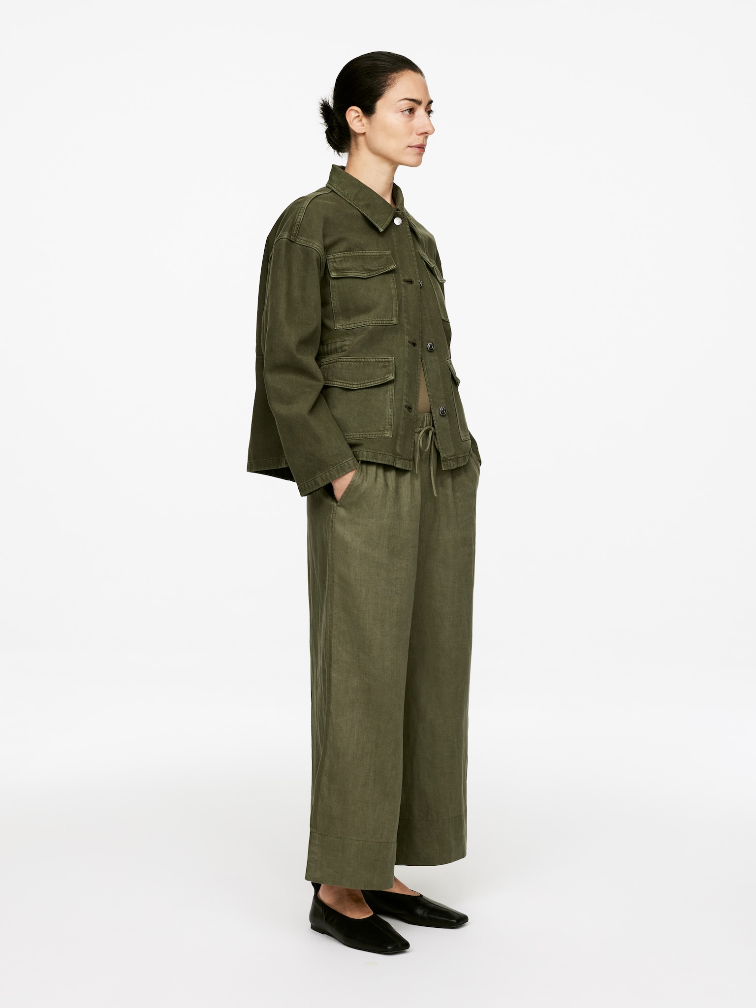 Rövid lenvászon nadrág - Khaki Green/Bézs/White/Sötétkék - 4