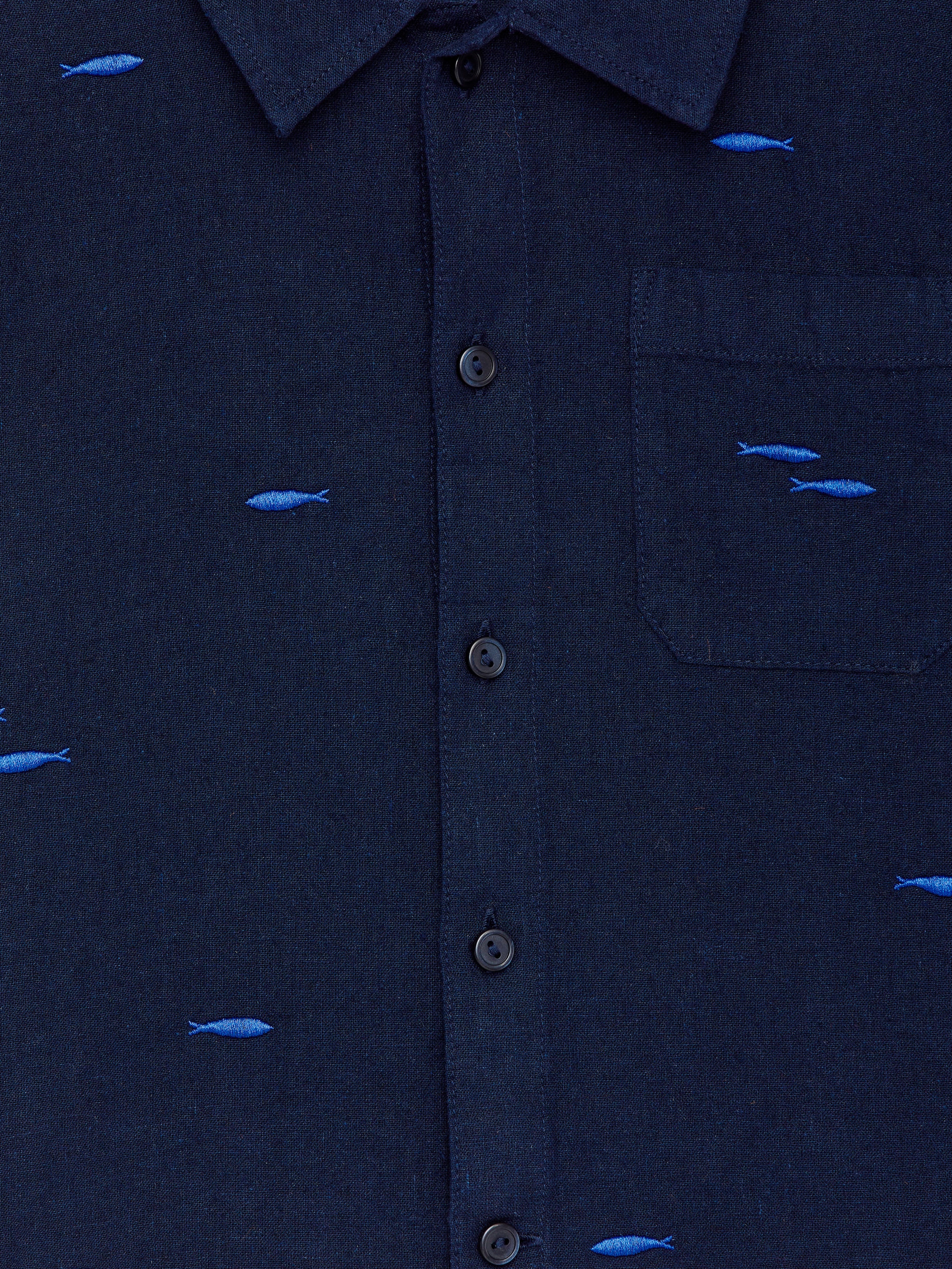 Embroidered Cotton Shirt - Dark Blue/Fishes - Regular fit - Children - StillMedia/DescriptiveDetail - 2