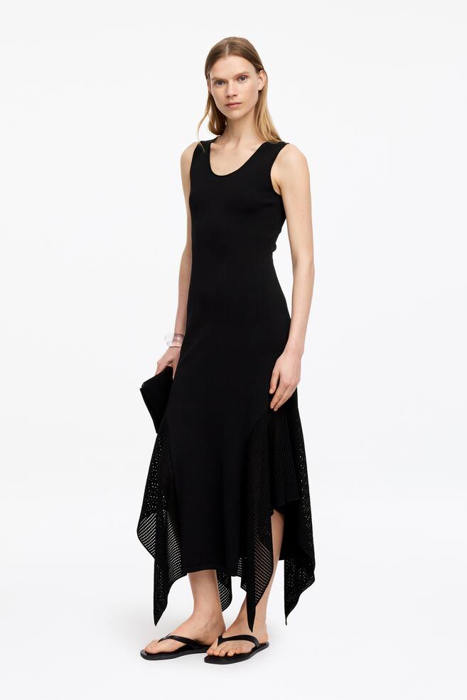 Abito drappeggiato in maglia - Nero/Rosa - 6