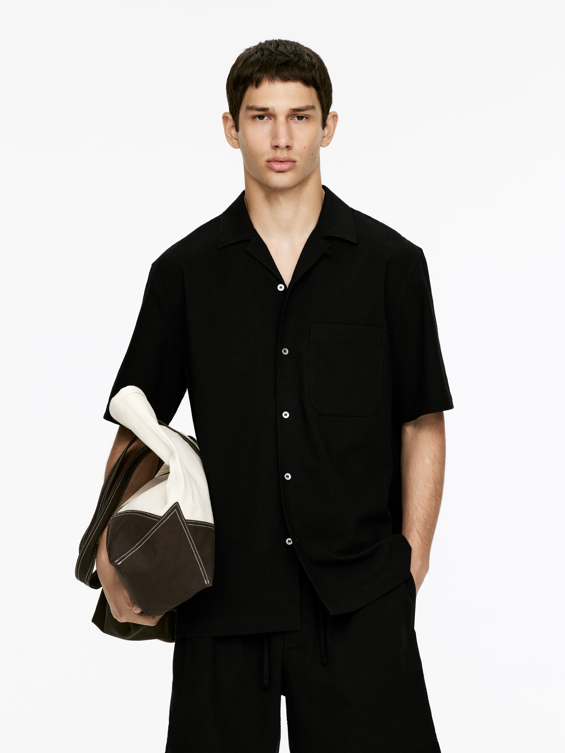 Chemise en seersucker à col cubain-#272628-15585