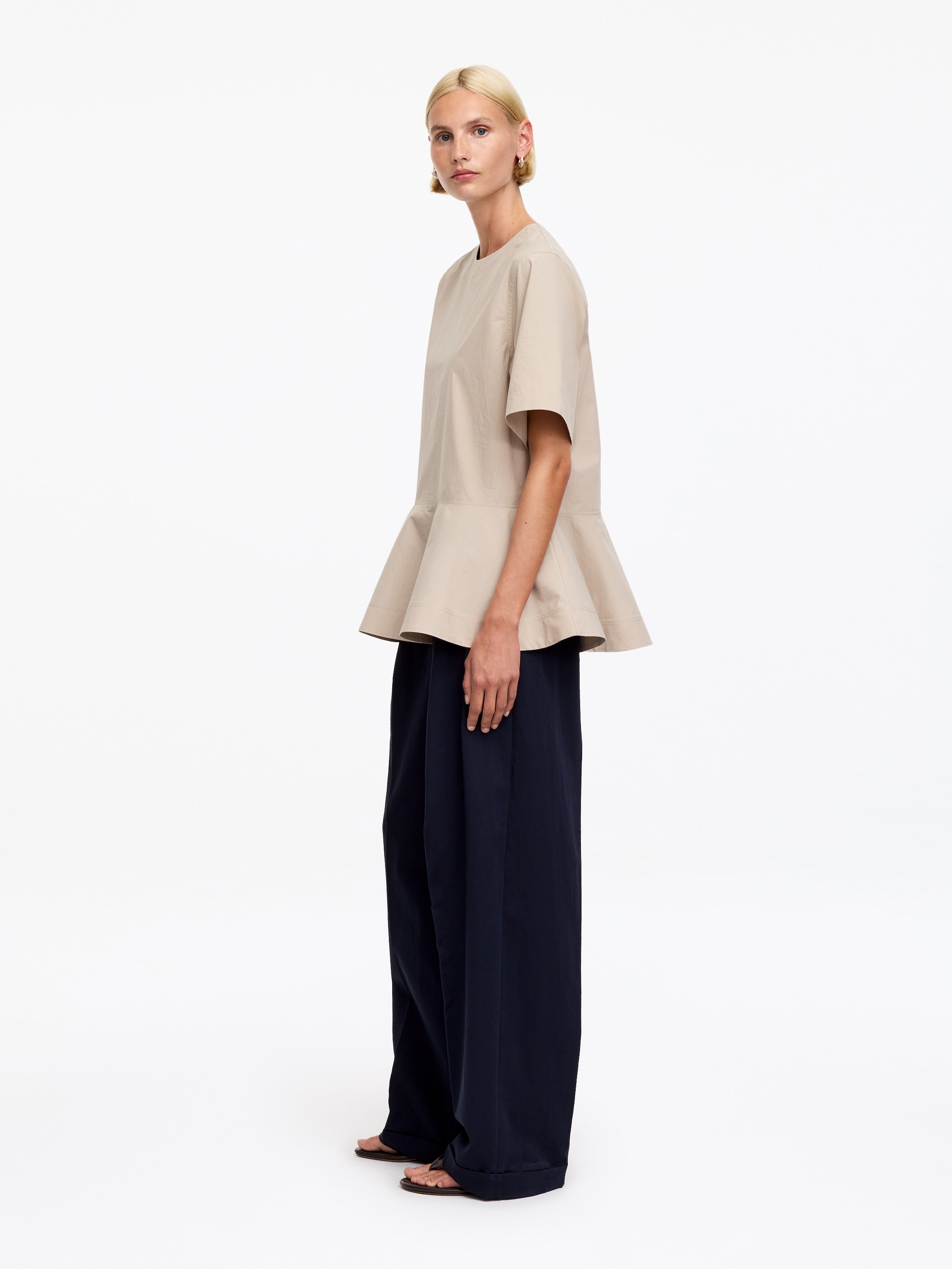 Pima Cotton Peplum T-Shirt - Beige - Regular fit - Women - StillMedia/Lookbook - 3