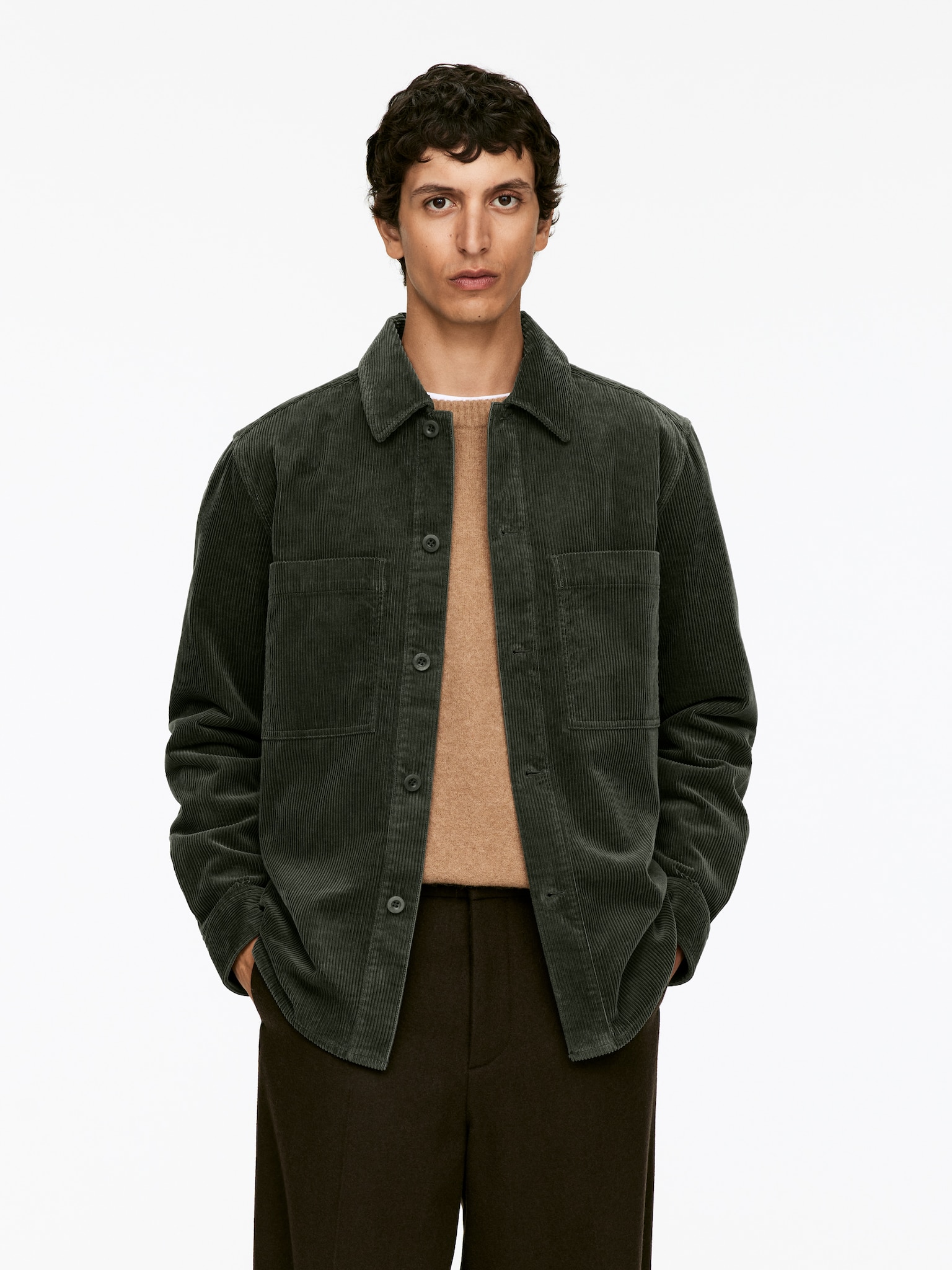 Sobrecamisa de pana - Verde caqui/Azul oscuro