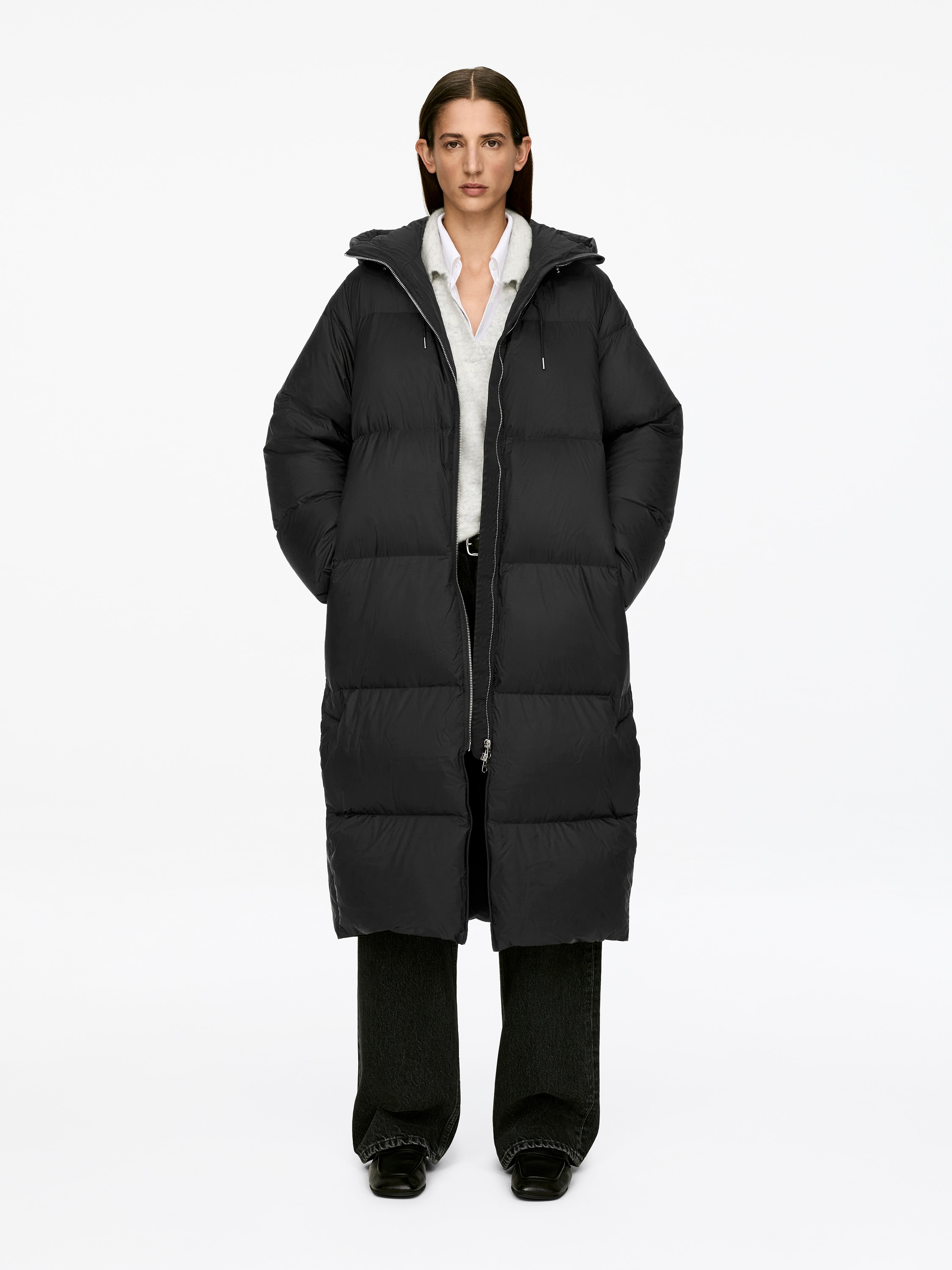 Lang Upcycled Down-frakke - Sort