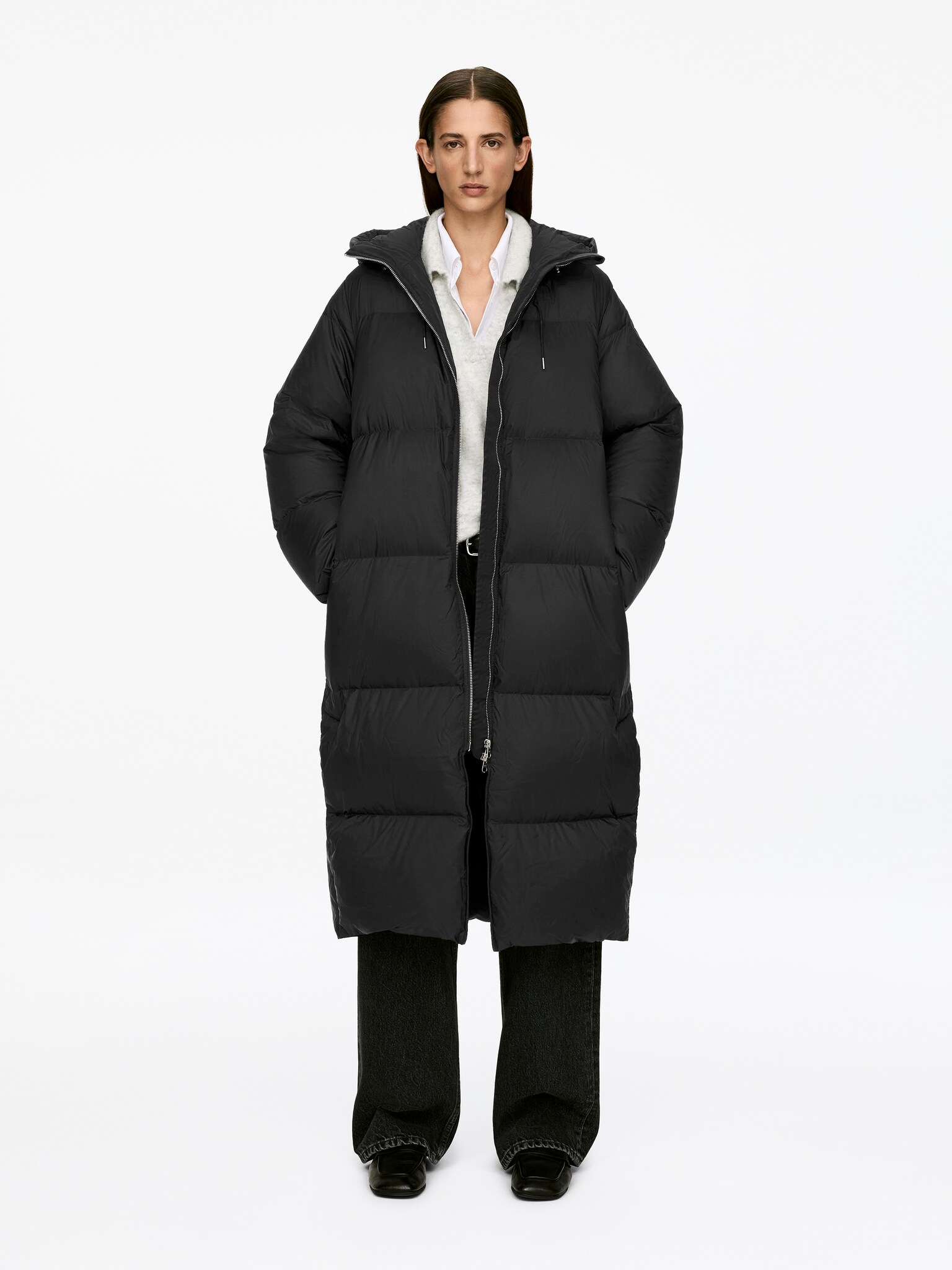 Upcycled Down Long Coat - Black