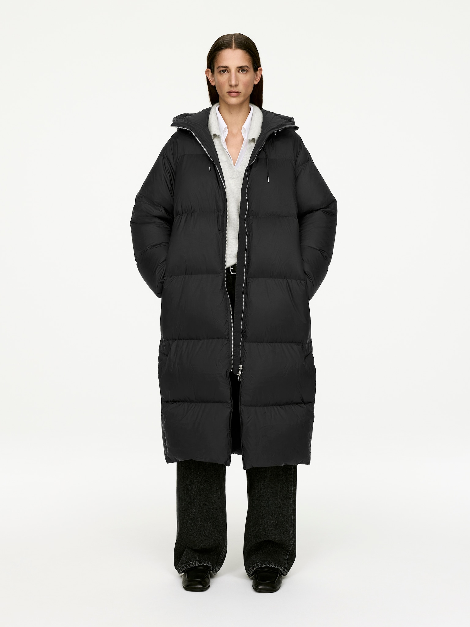 Upcycled Down Long Coat - Black