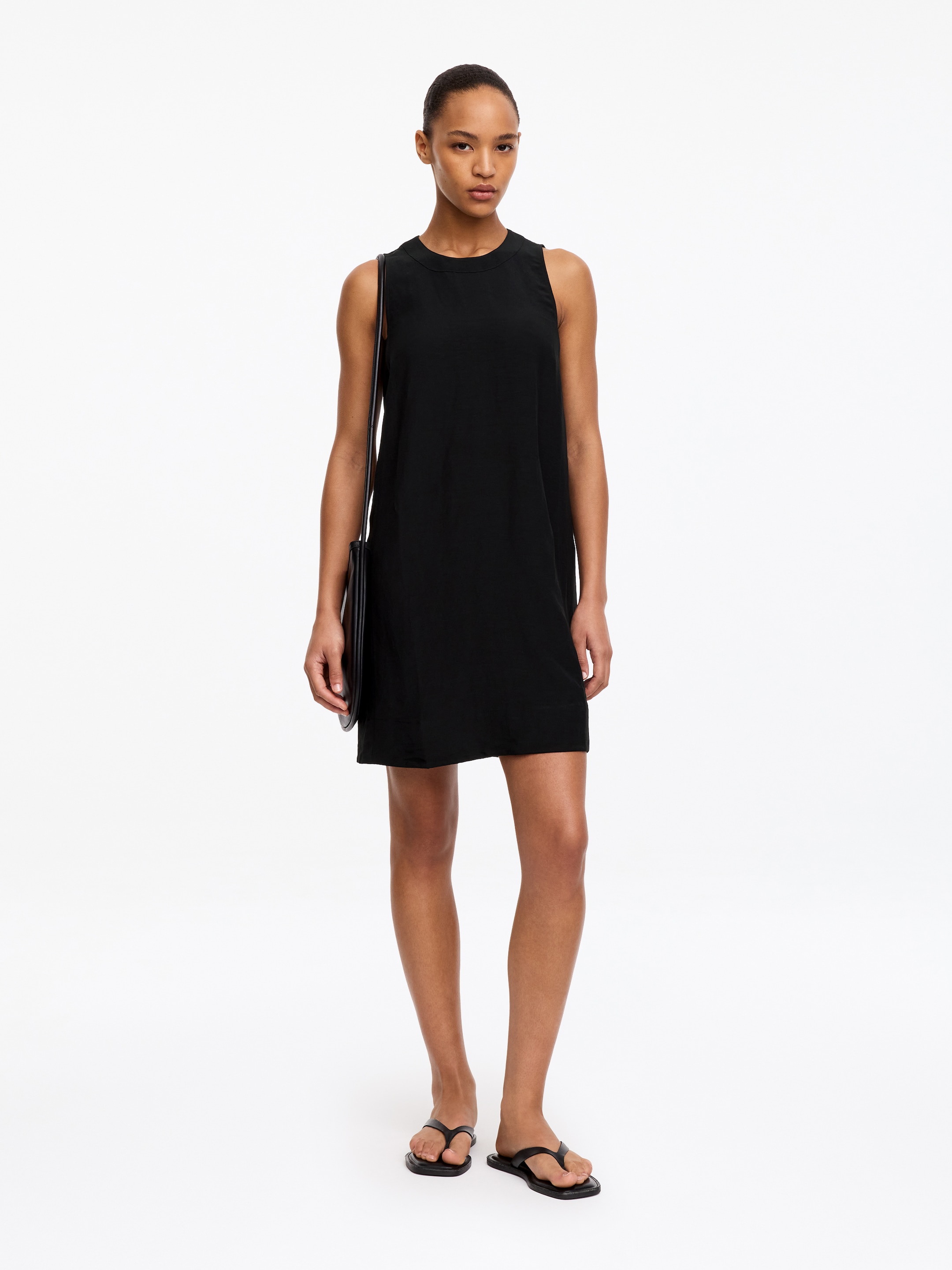 Straight-Cut Mini Dress-Black-20414