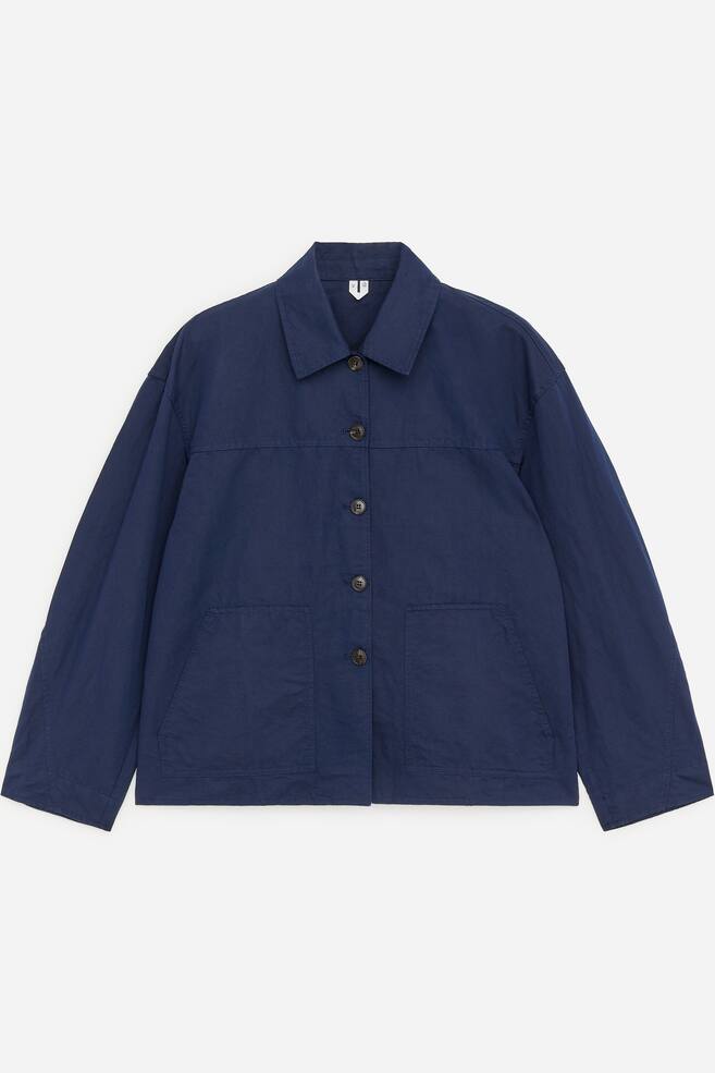 Linen-Cotton Overshirt - Dark Blue/Beige - 1