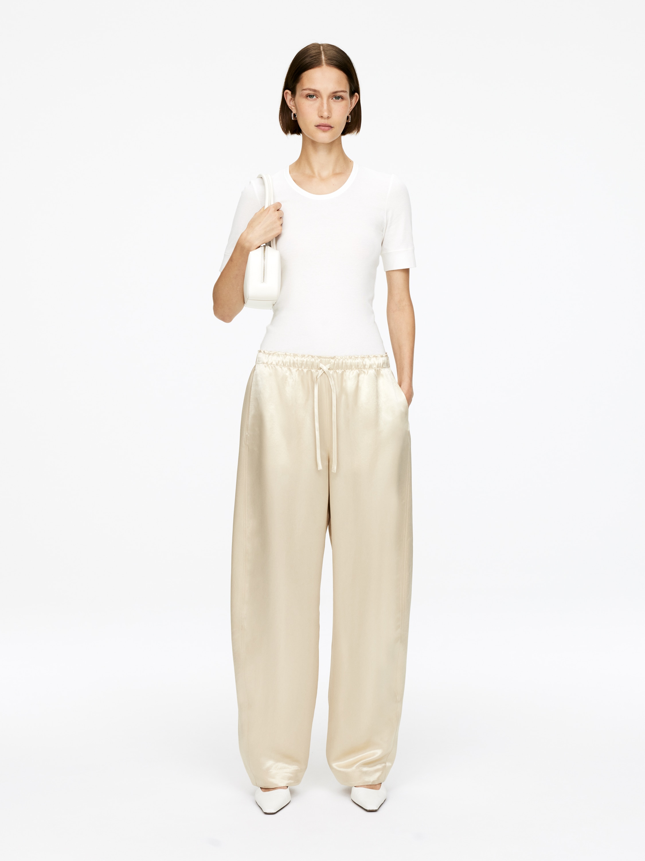 Satengbukser med snøring - Lys beige/Svart