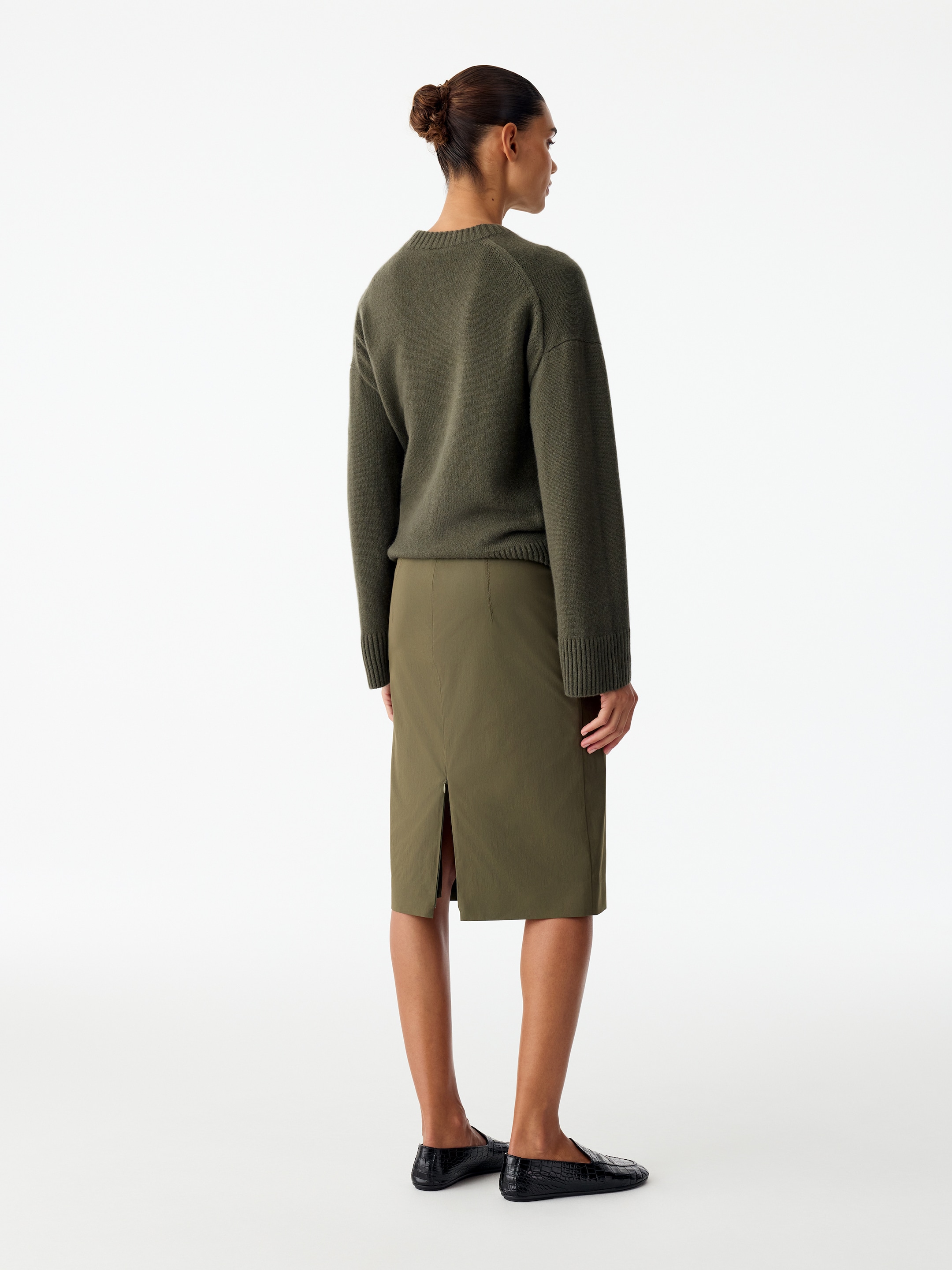 Stretch Cotton-Blend Skirt - Khaki Green - Regular fit - women - StillMedia/Lookbook - 6