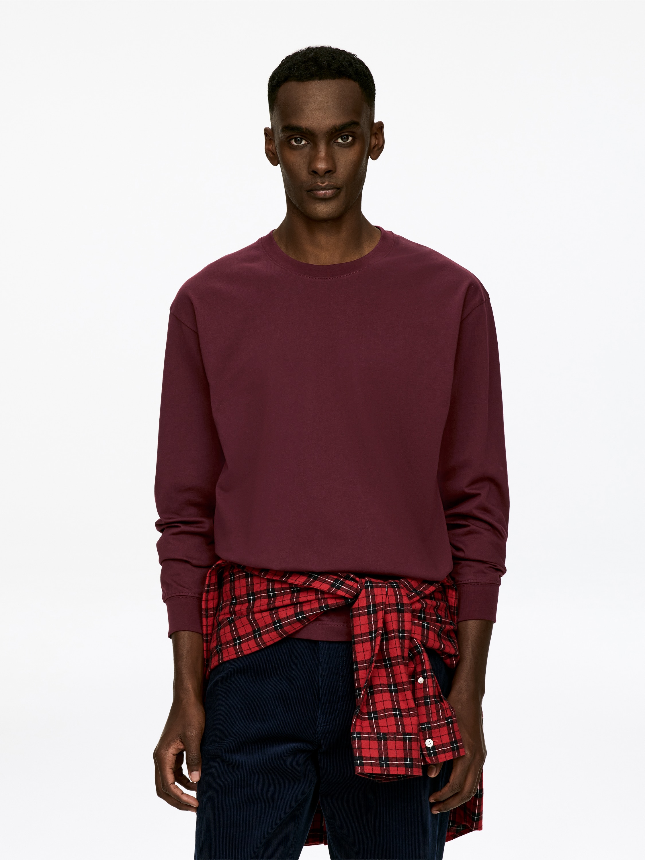 Tricou cu mânecă lungă - Burgundy/Alb/Negru