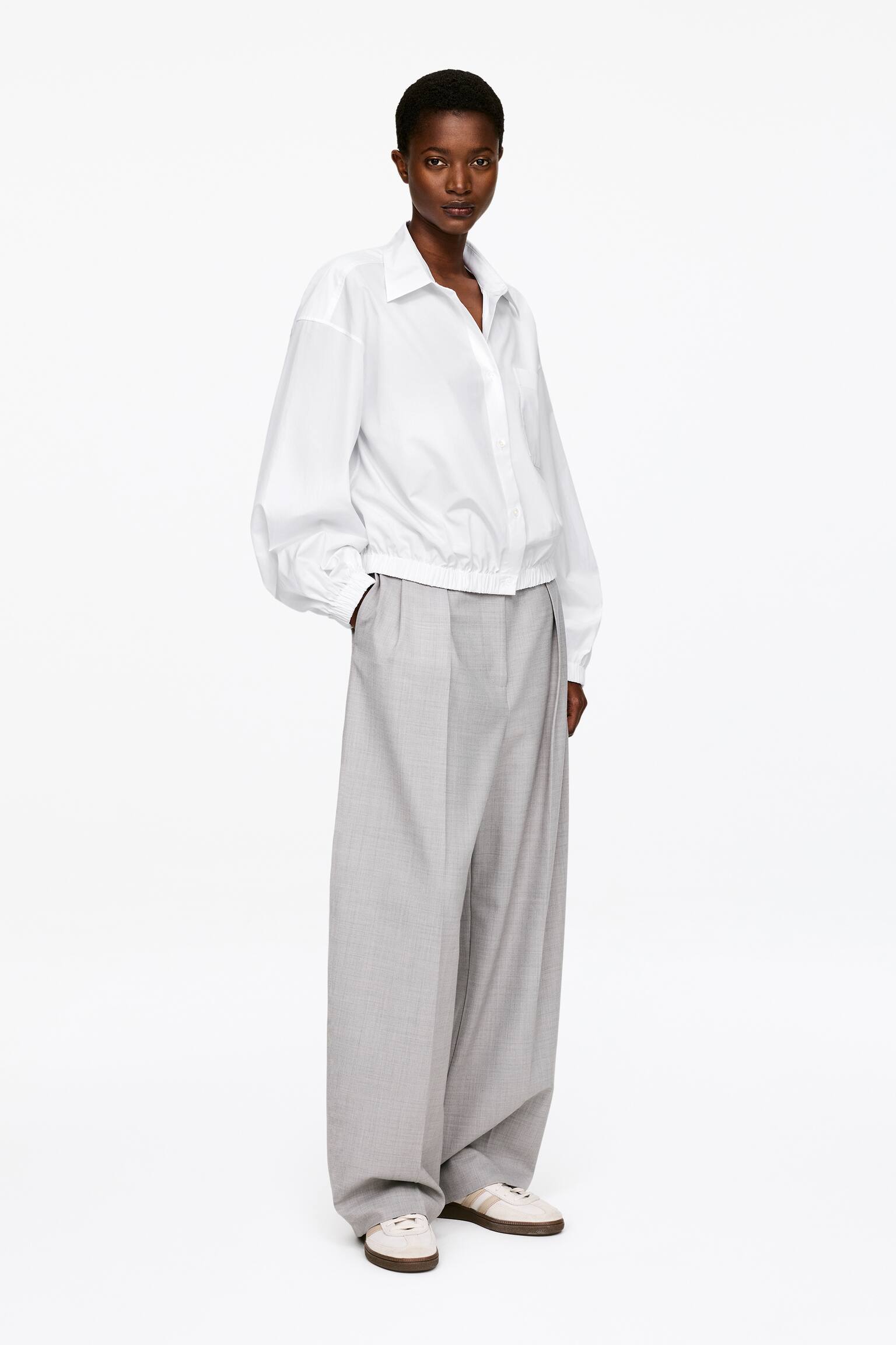 Cropped katoenen overhemd - Wit/Bruin - 5