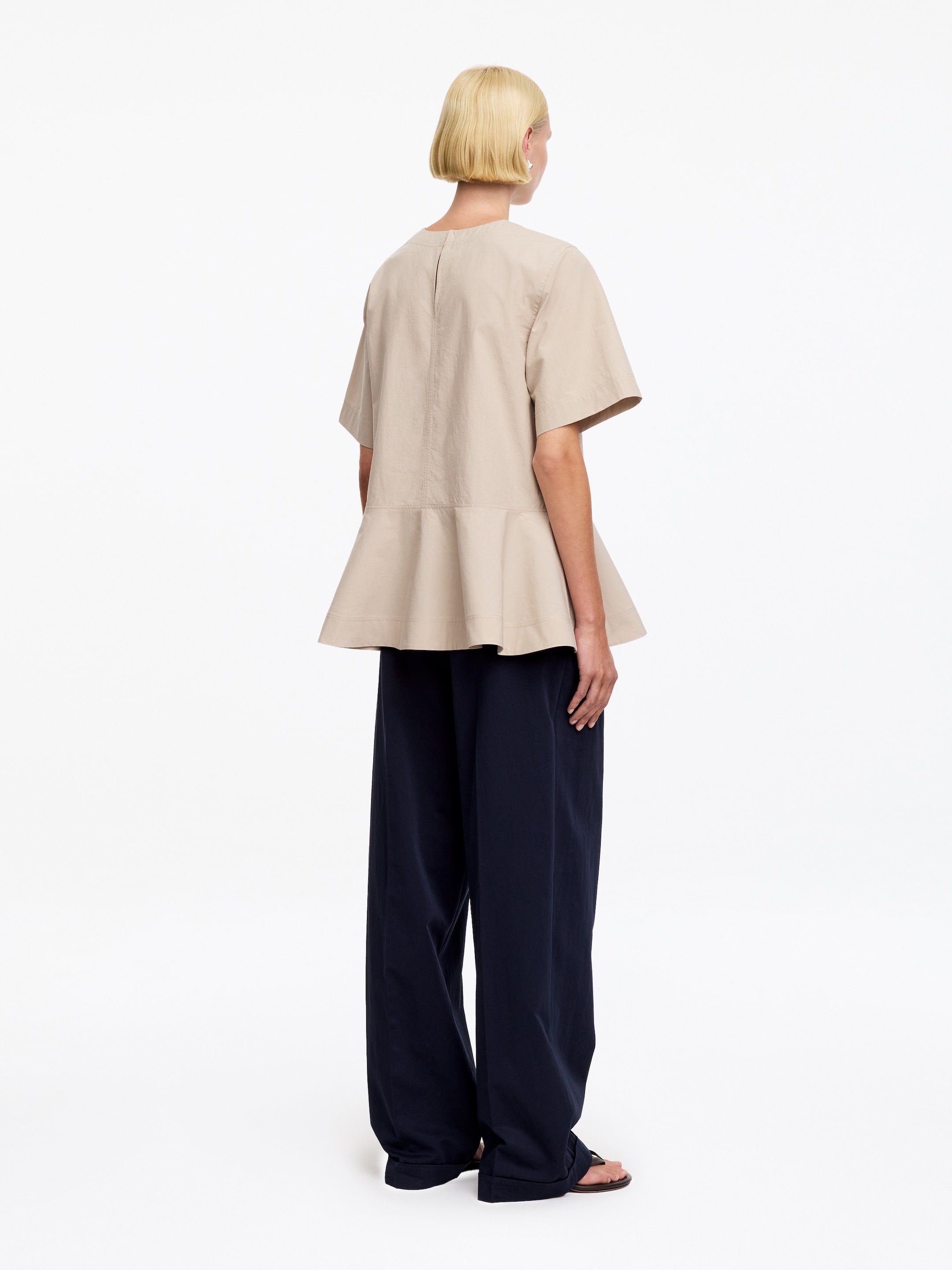 Pima Cotton Peplum T-Shirt - Beige - Regular fit - Women - StillMedia/Lookbook - 2