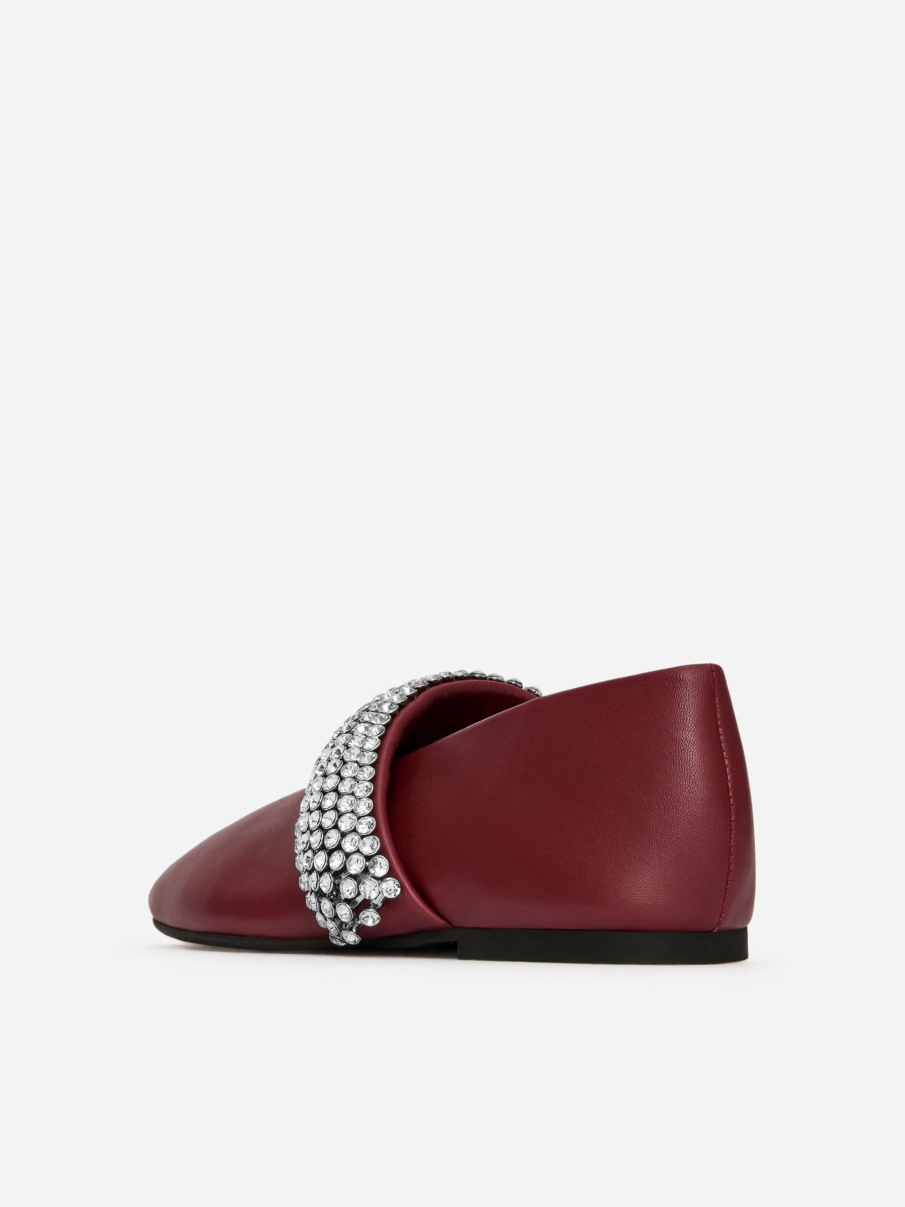 Rhinestone Leather Flats - Burgundy - Women - StillMedia/DescriptiveStillLife - 5