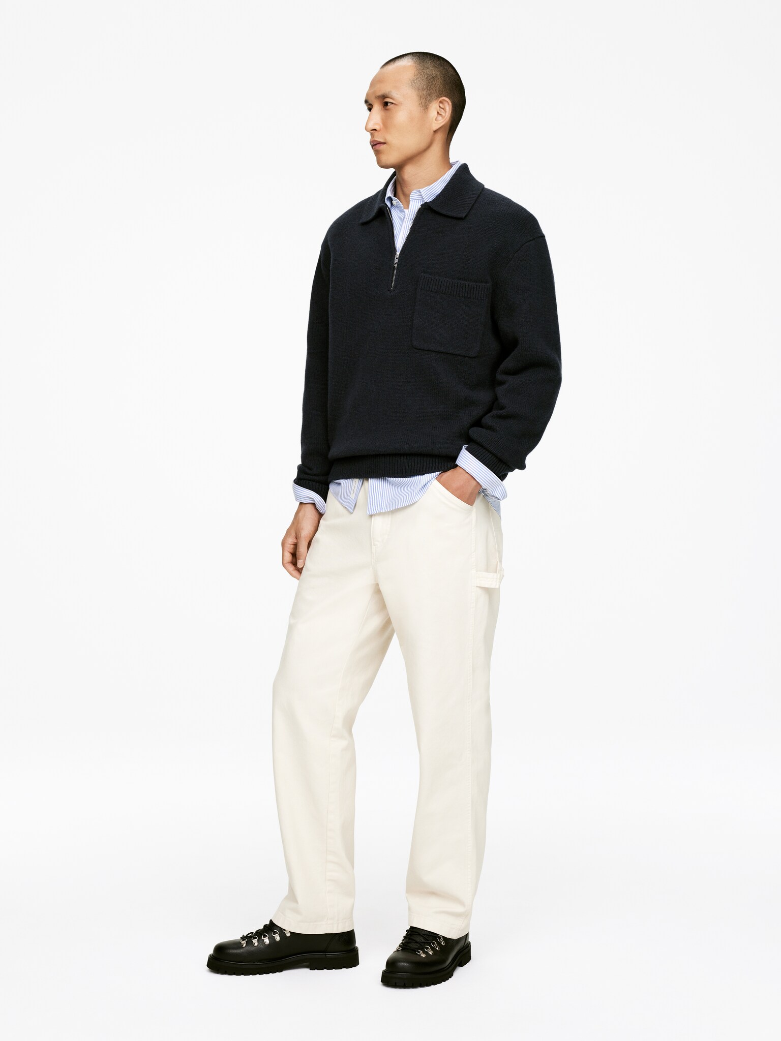 Gebreid wollen poloshirt met rits - Zwart/Taupe/Grijs/Donkergroen/Bruin - 5