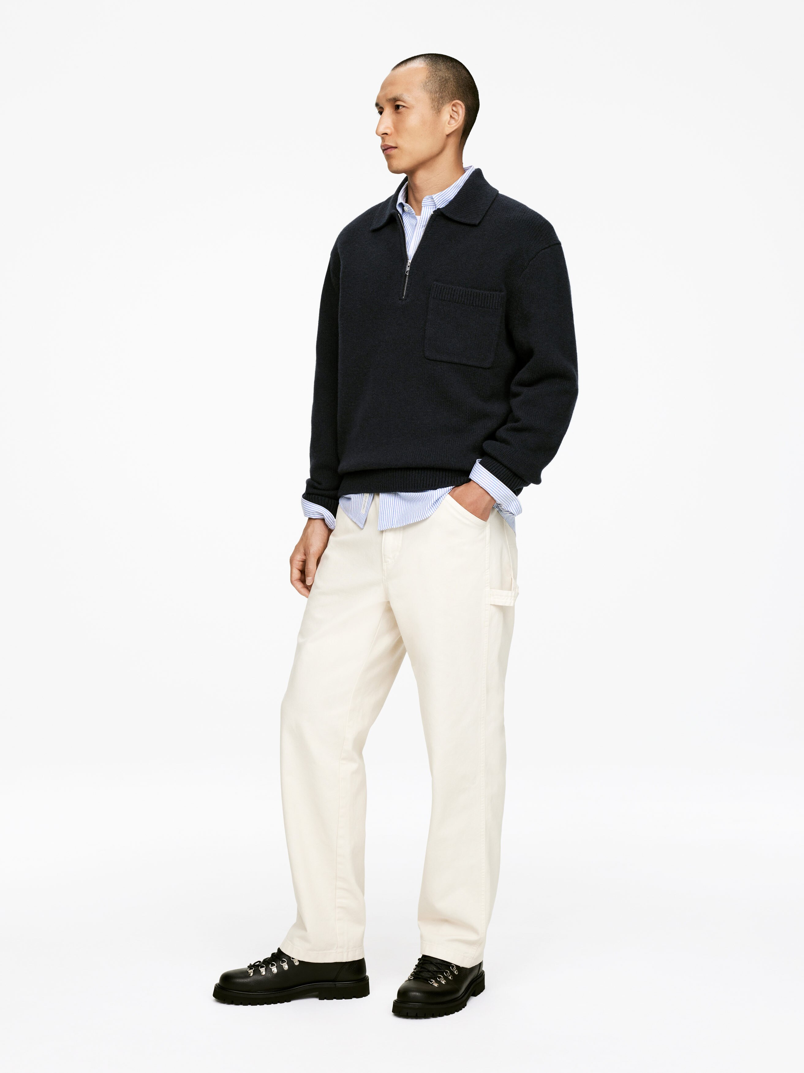 Gestricktes Polohemd aus Wolle, mit Reißverschluss - Schwarz - Regular Fit - Herren - StillMedia/Lookbook - 6