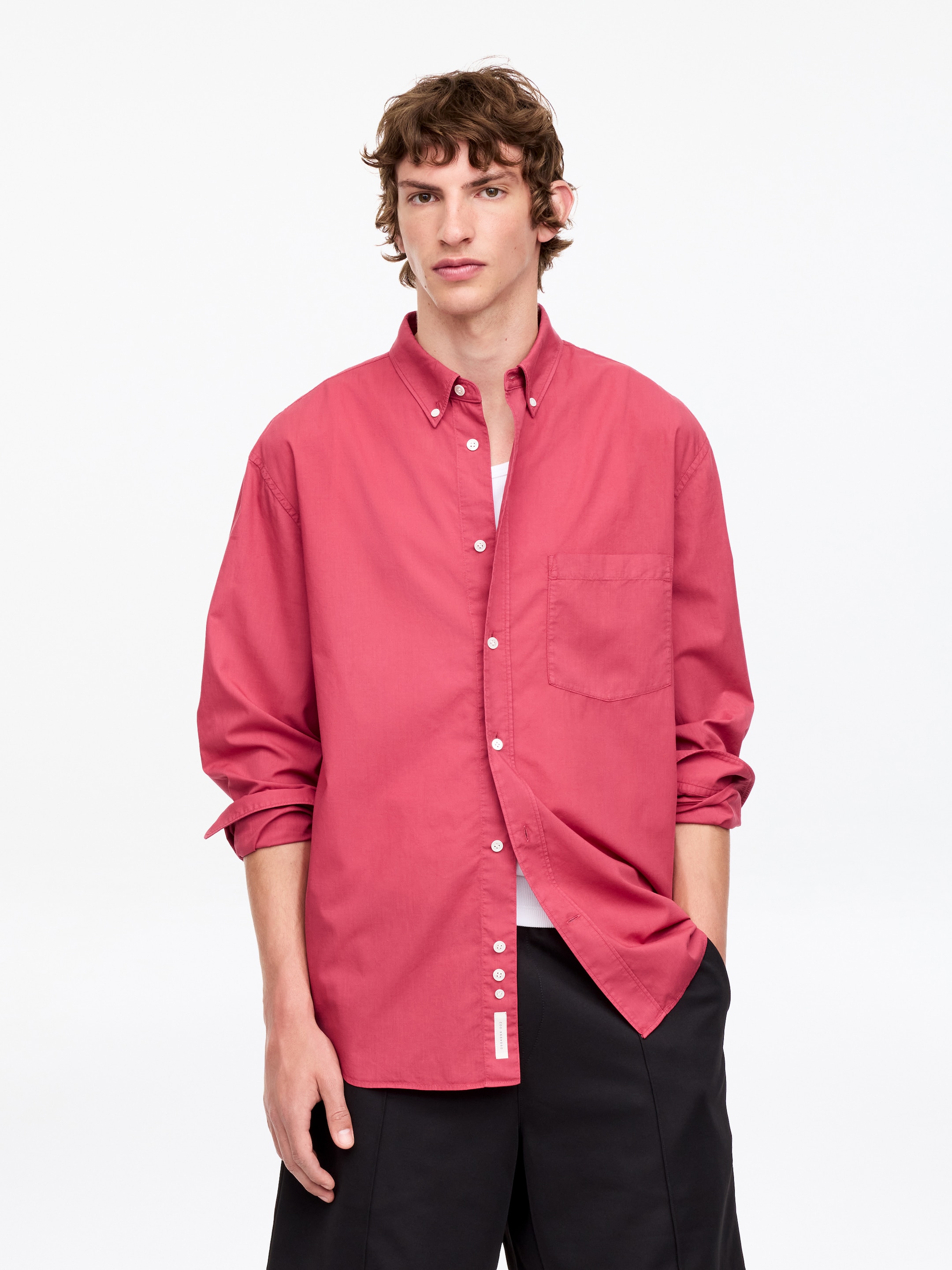 Relaxed Poplin Shirt-Red-19666