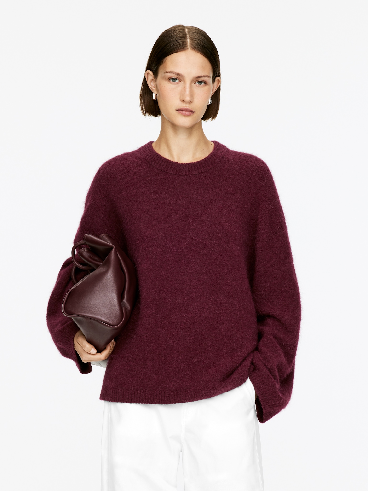 Genser i blanding av alpakka og ull - Mørk burgunder/Svart/Offwhite/Beige/Rødlig oransje/Lysegrå