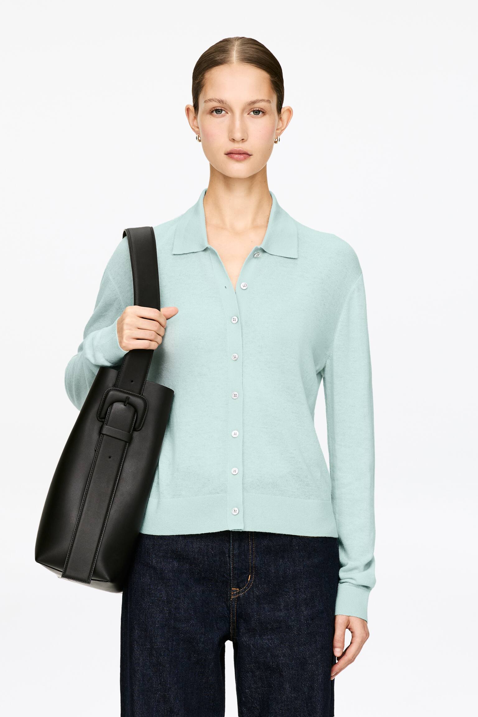 Vest van zuiver kasjmier - Licht turkoois/grijs - 1