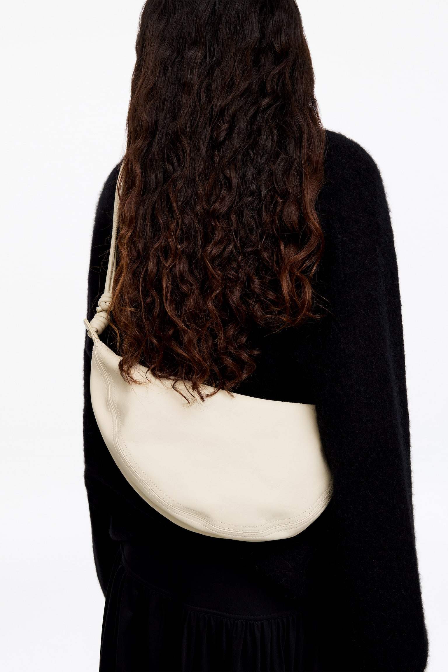 Skórzana torba w kształcie półksiężyca - Beżowy/Czarny - 6