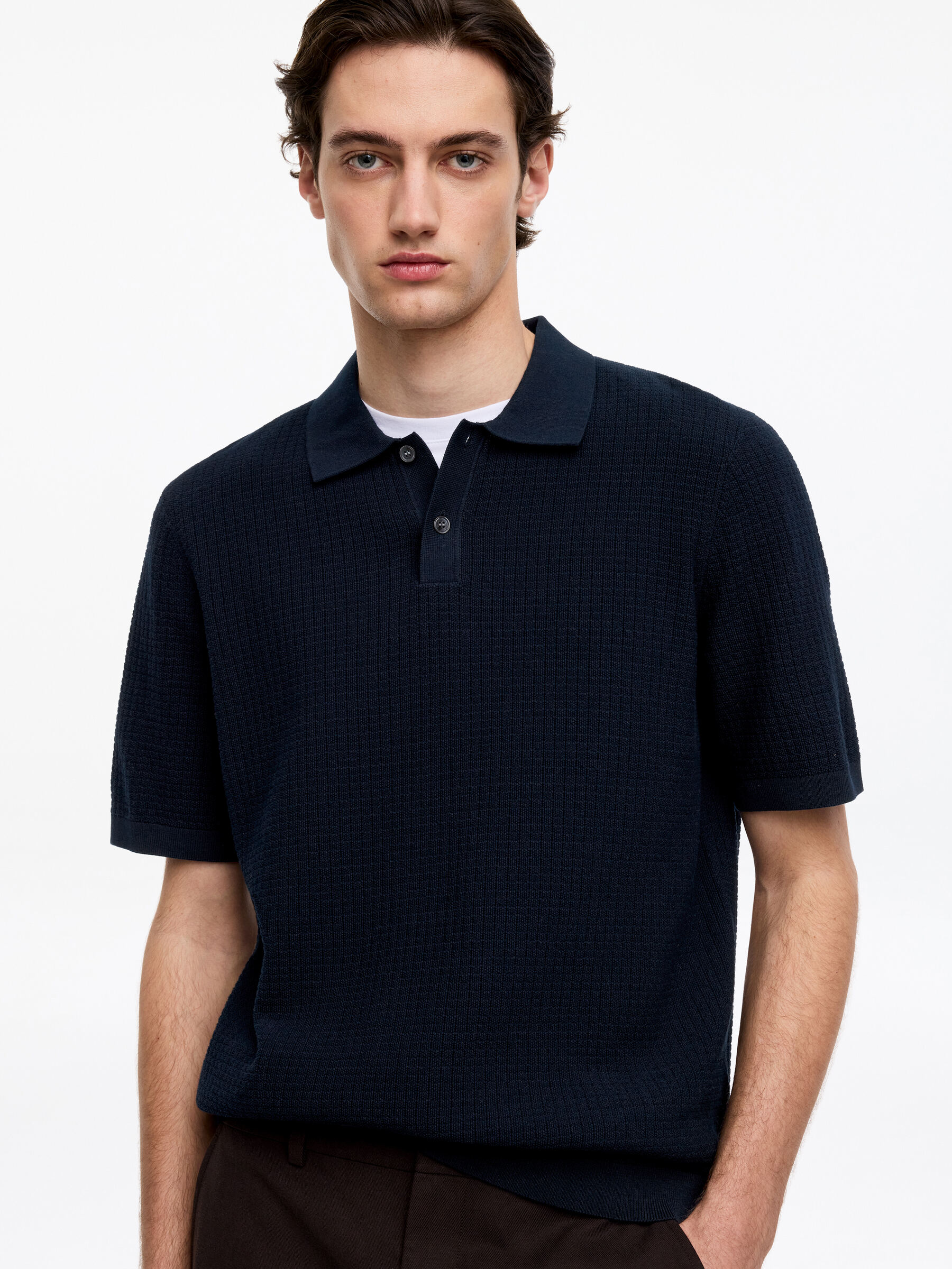 Knitted Cotton Polo Shirt - Dark Blue - Regular fit - Men - StillMedia/Lookbook - 5