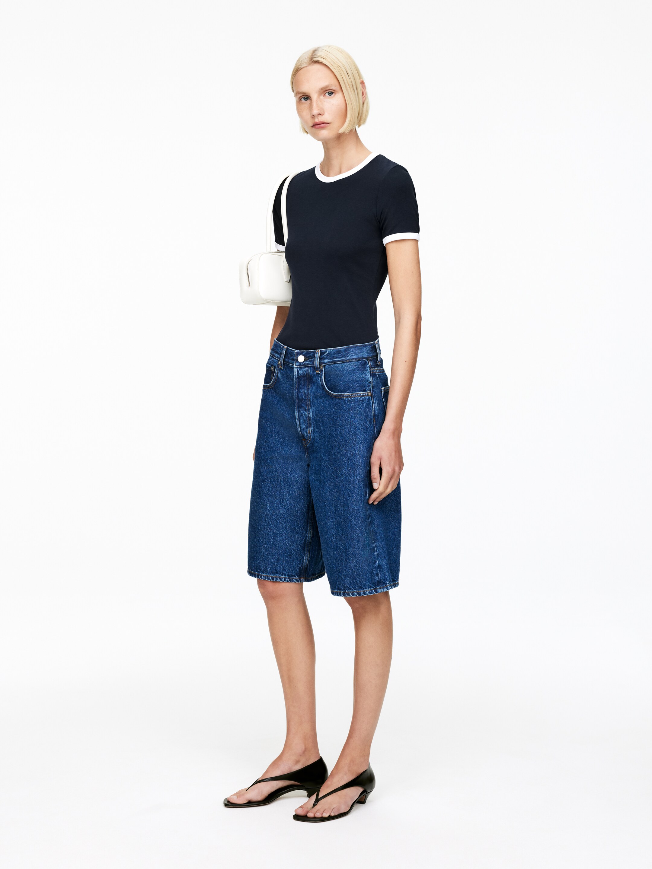View larger image: Ribbed T-Shirt - Dark Blue/White - Ladies | H&M GB 3