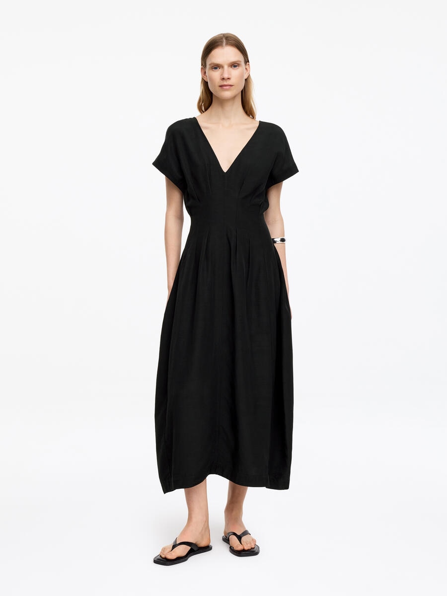 ARKET Women's  Pleated Waist V-Neck Dress Black,  size 36