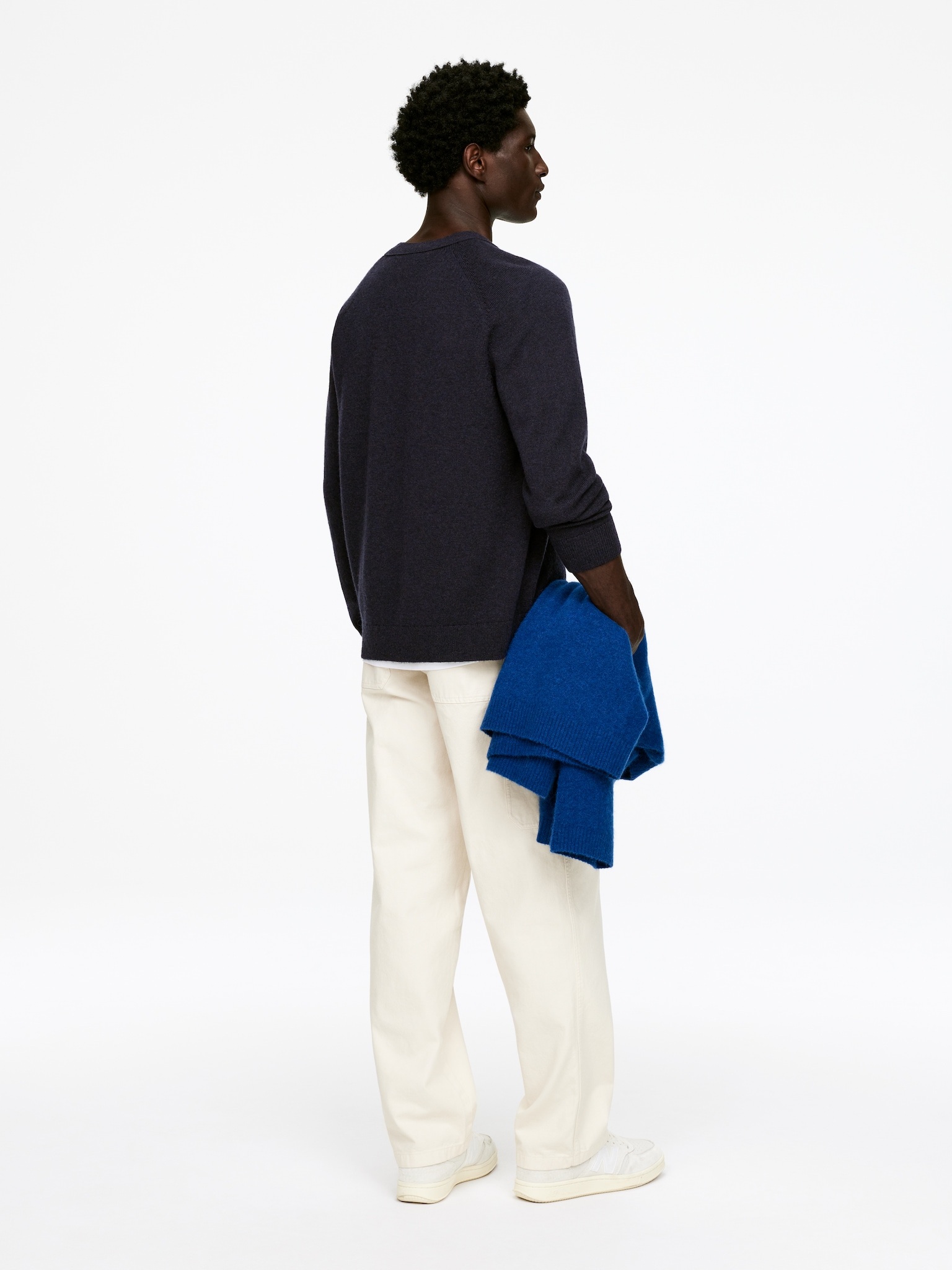 Cardigan à col V en laine d'agneau - Bleu foncé - 5