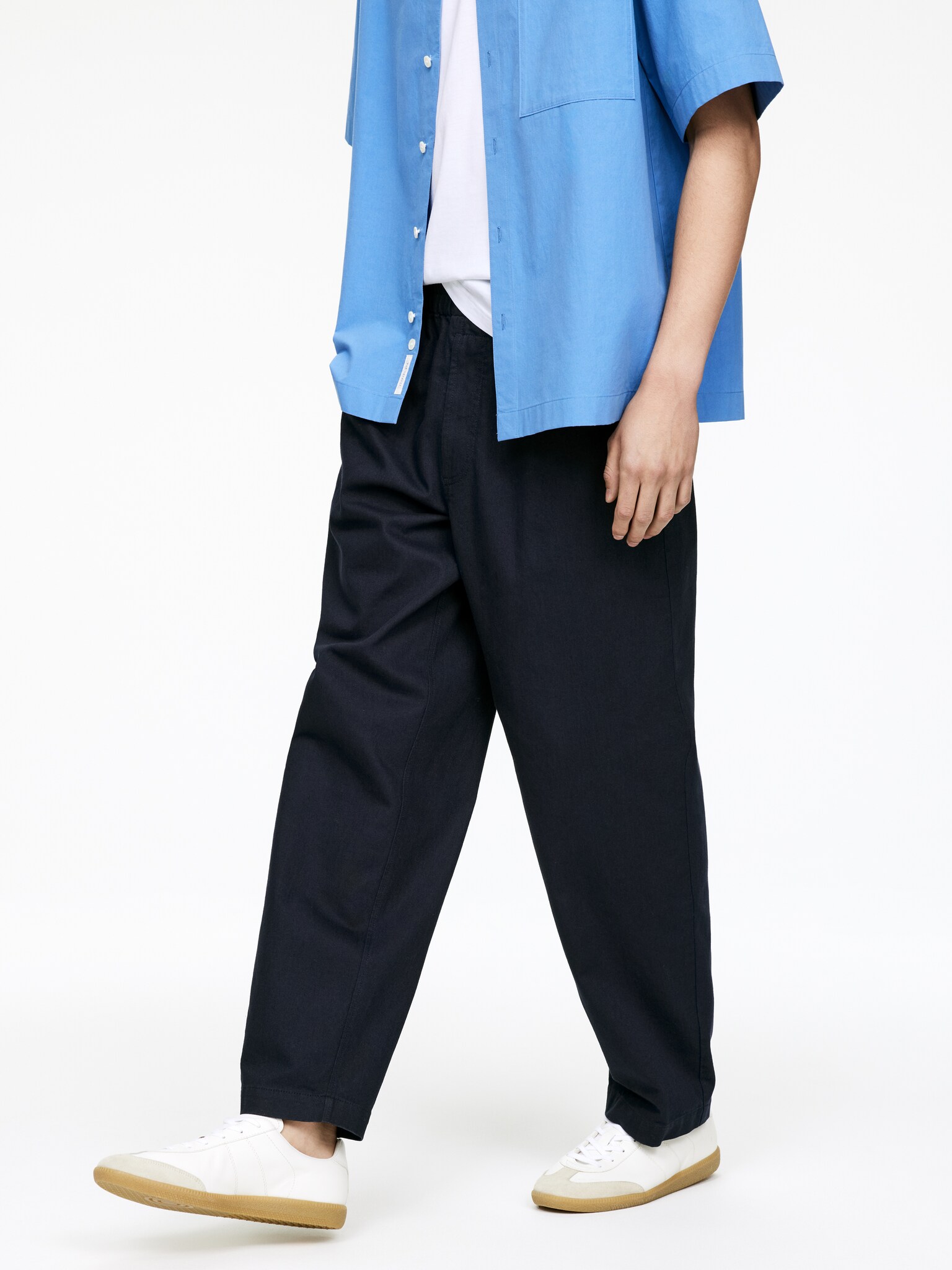Pantalon décontracté en lin de coton - Bleu foncé/Blanc cassé - 3