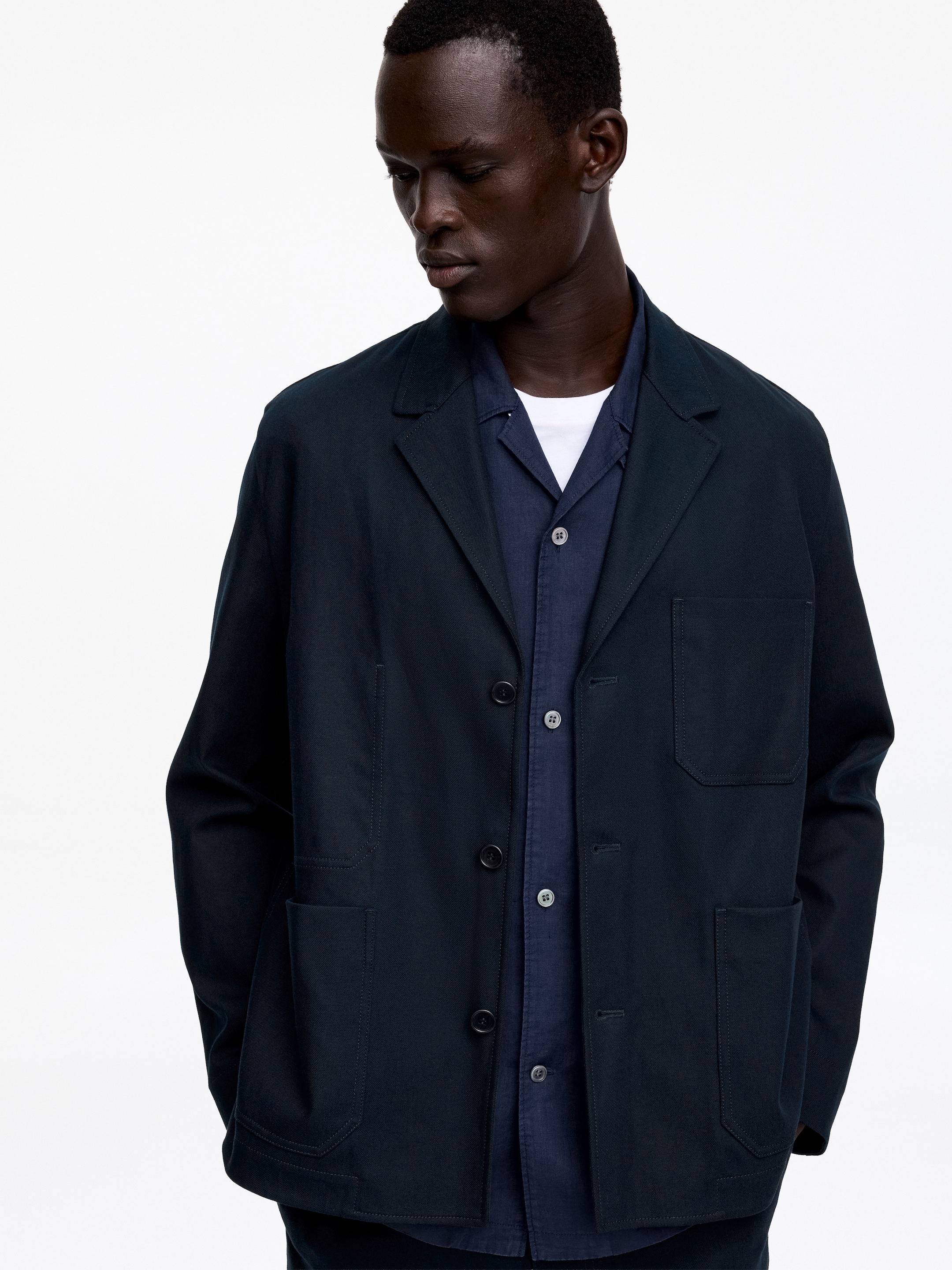 Blazer con vestibilità rilassata in cotone e lino - Blu scuro - Relaxed fit - Men - StillMedia/Lookbook - 2
