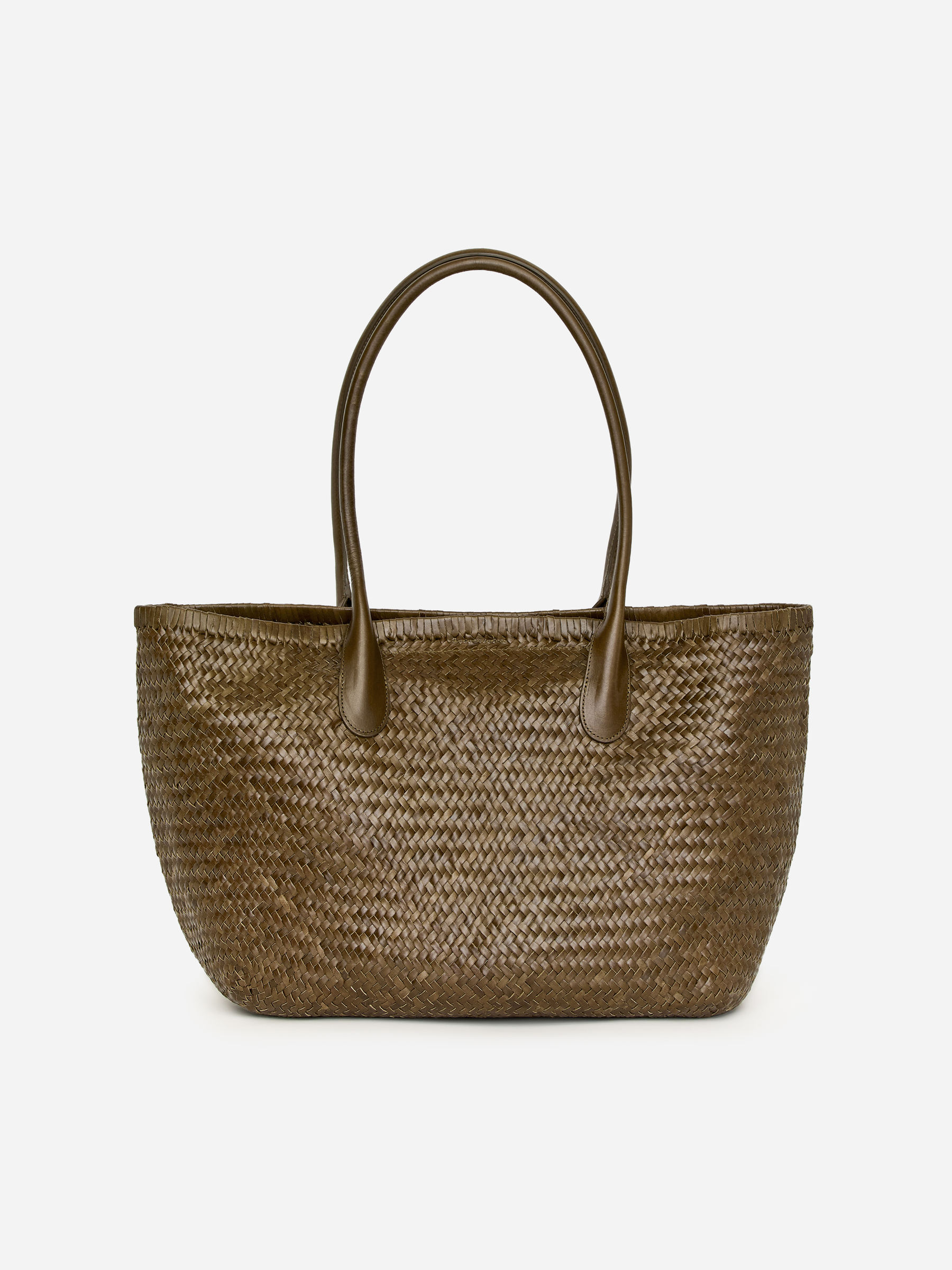 Woven Leather Tote-#625B43-18590