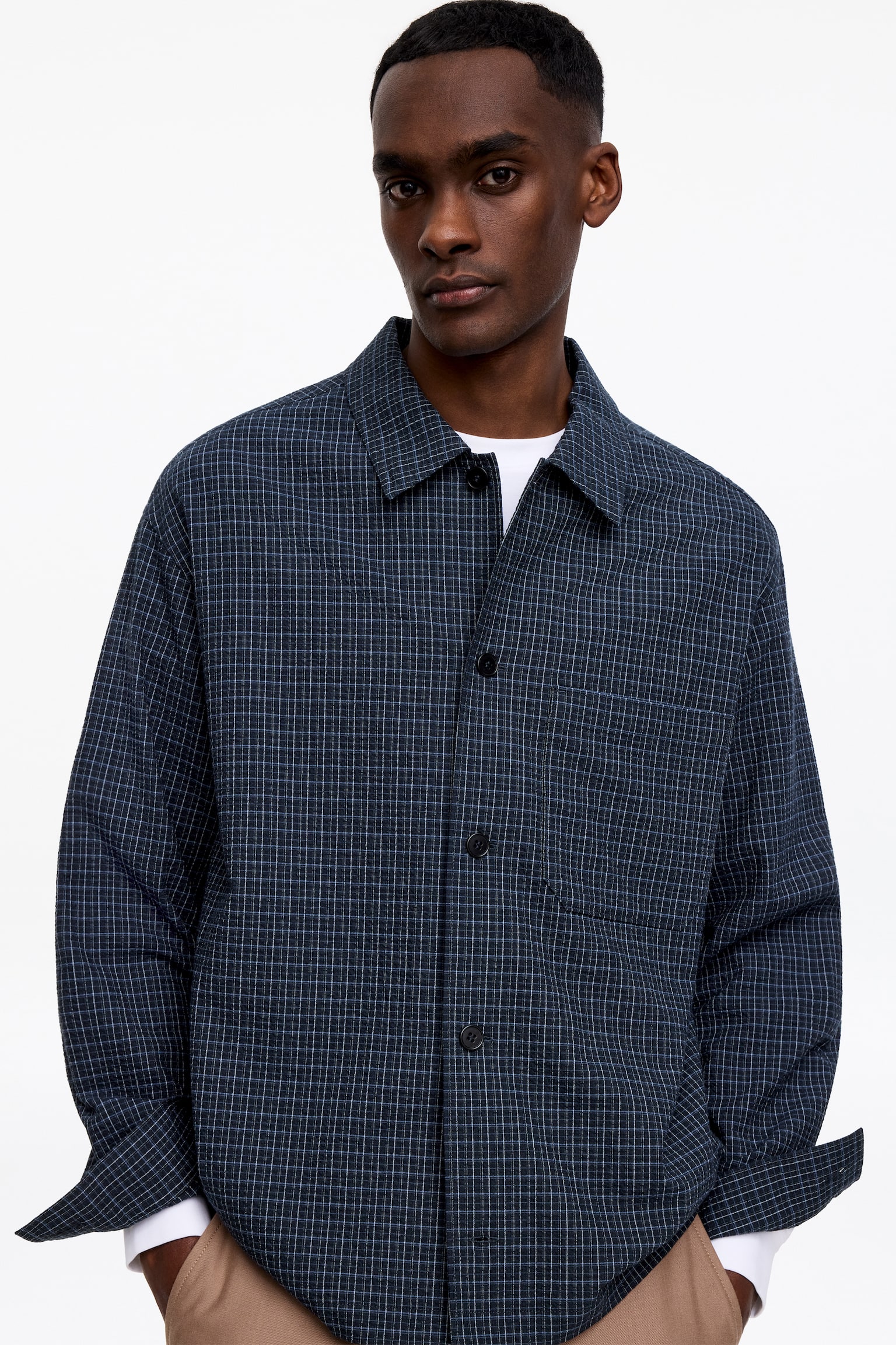 Chemise en crépon de coton - Bleu foncé/Carreaux - 5