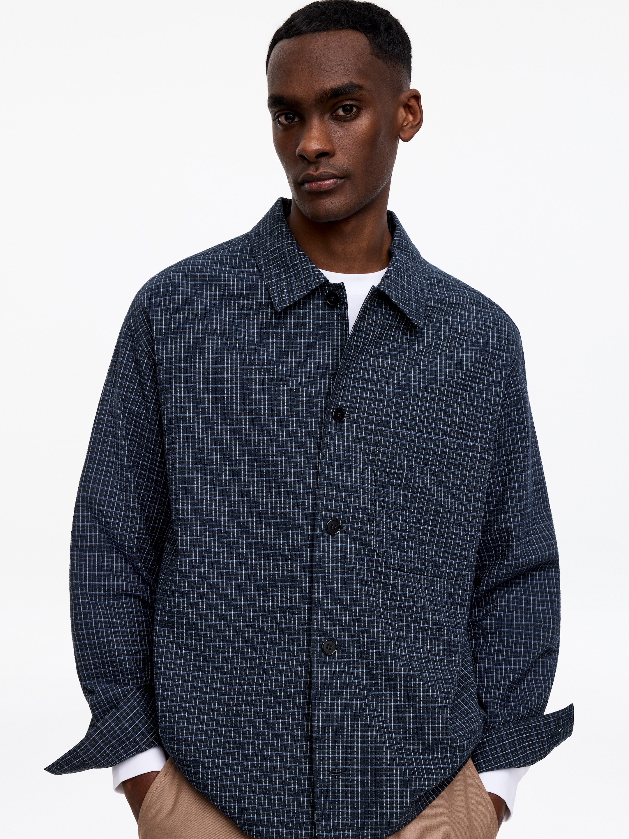 Relaxed Seersucker Shirt - Dark Blue/Checkered - Relaxed fit - Men - StillMedia/Lookbook - 4