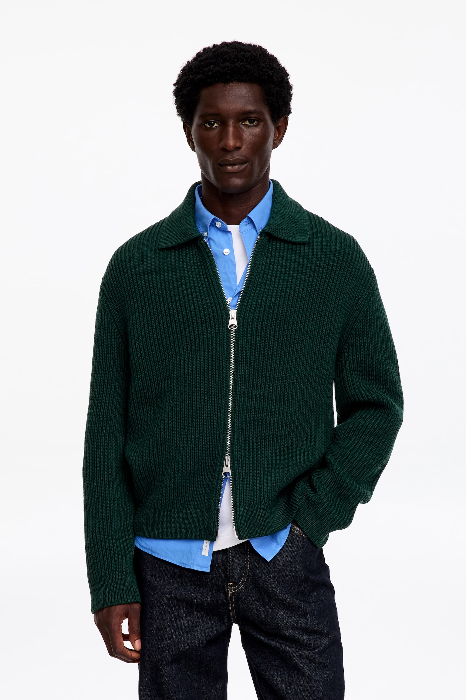 Cardigan zippé en laine et coton - 1