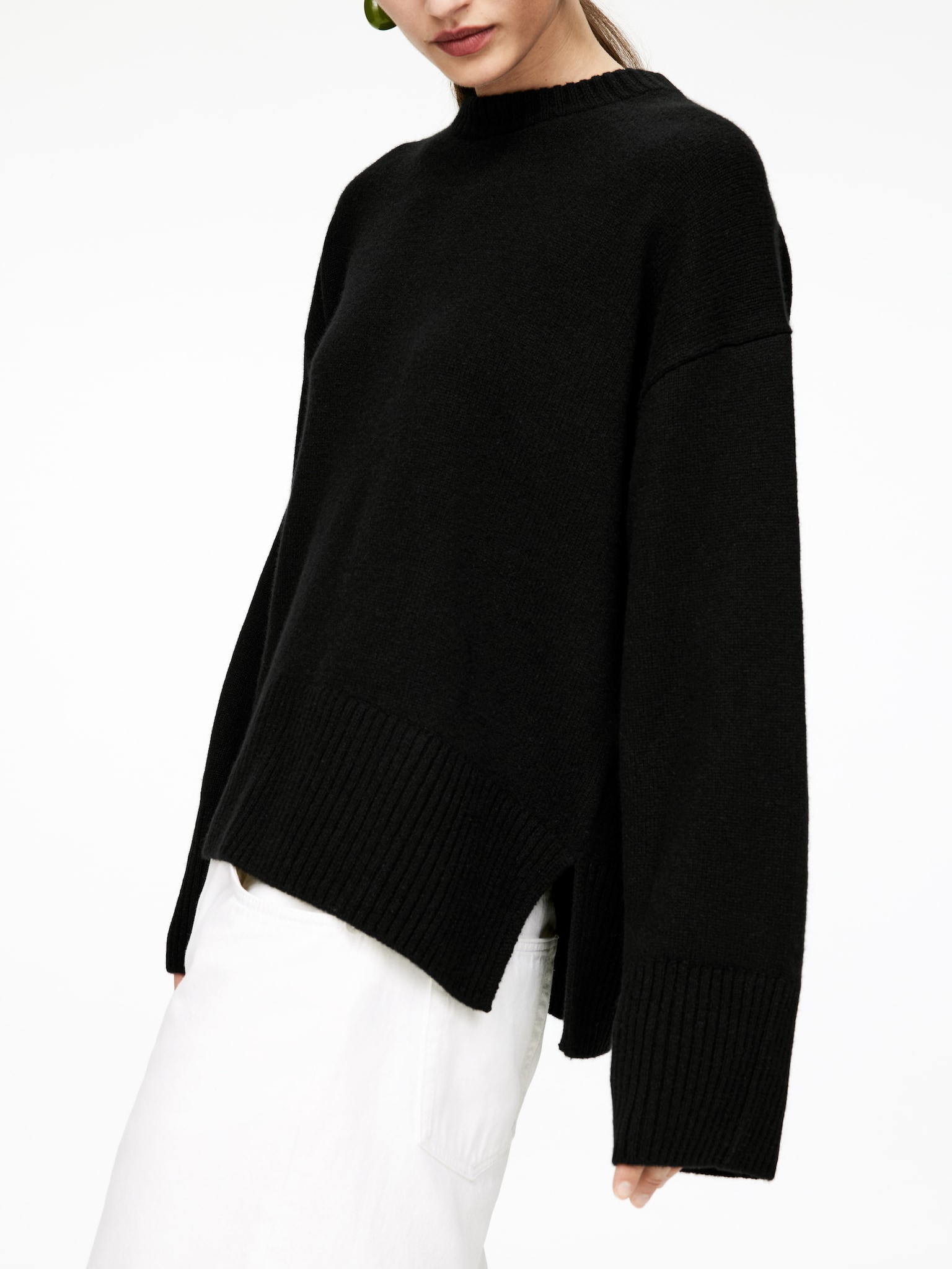 Pull décontracté en laine et cachemire - Noir/Beige - 4