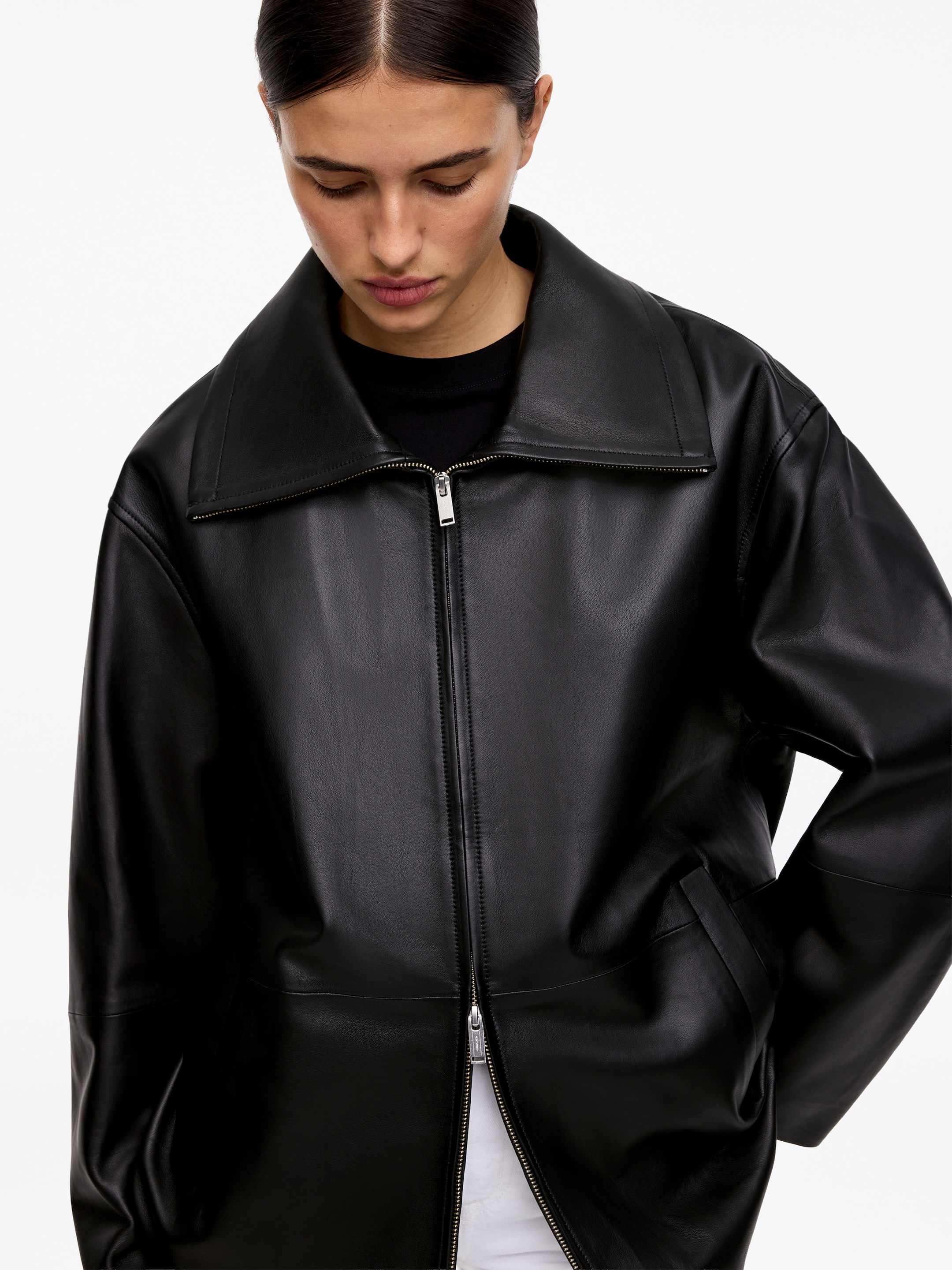Lederjacke mit Stehkragen - Schwarz - Regular Fit - Damen - StillMedia/Lookbook - 4