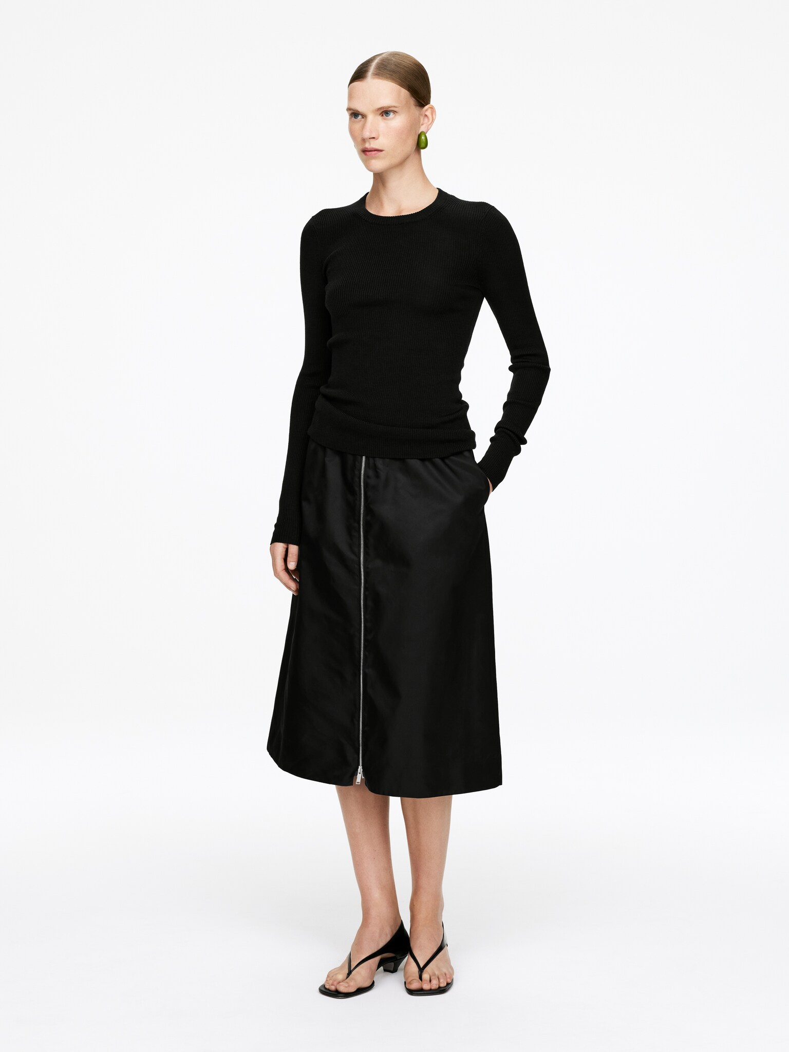 Top en maille côtelée de laine mérinos - Noir/Beige foncé - 5
