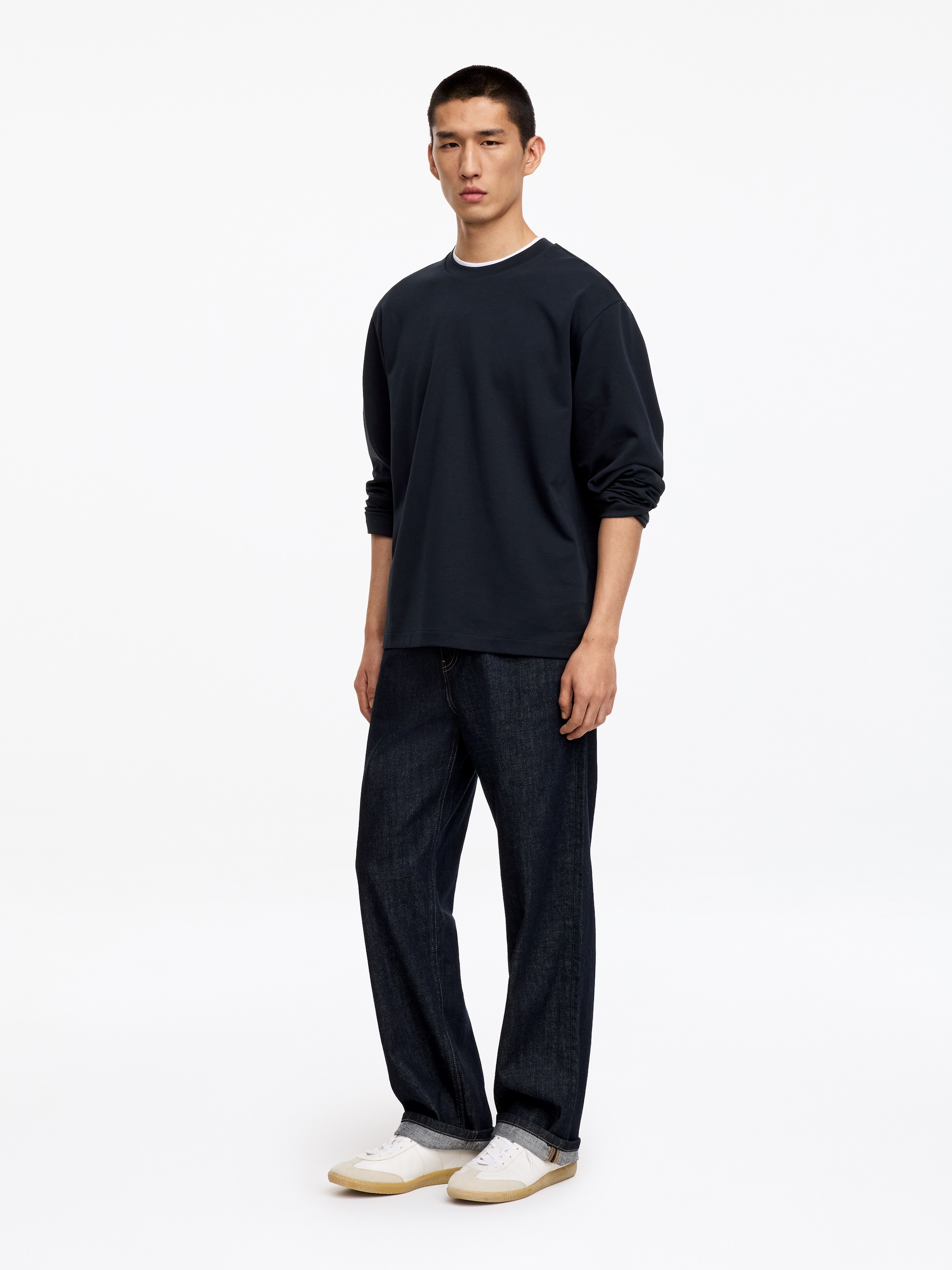 T-shirt z długim rękawem z dzianiny interlock - Ciemnoniebieski - Fason swobodny - Men - StillMedia/Lookbook - 2