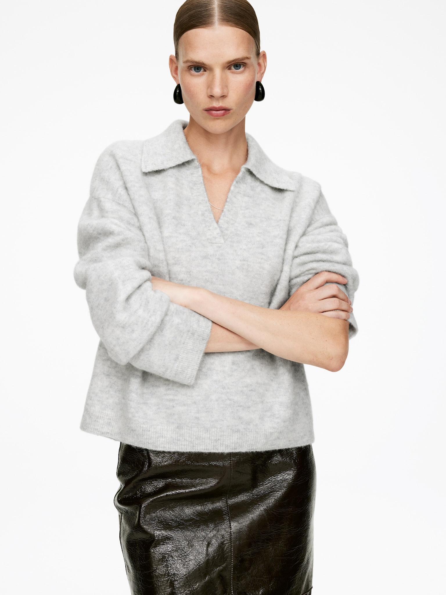Pull en mélange de laine et d'alpaga - Gris chiné/Marron - 3
