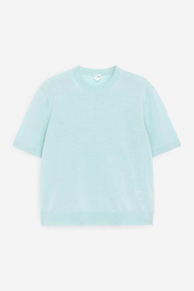 Gestricktes T-Shirt aus Merinowolle - Blasses Türkis/Dunkelblau - 1