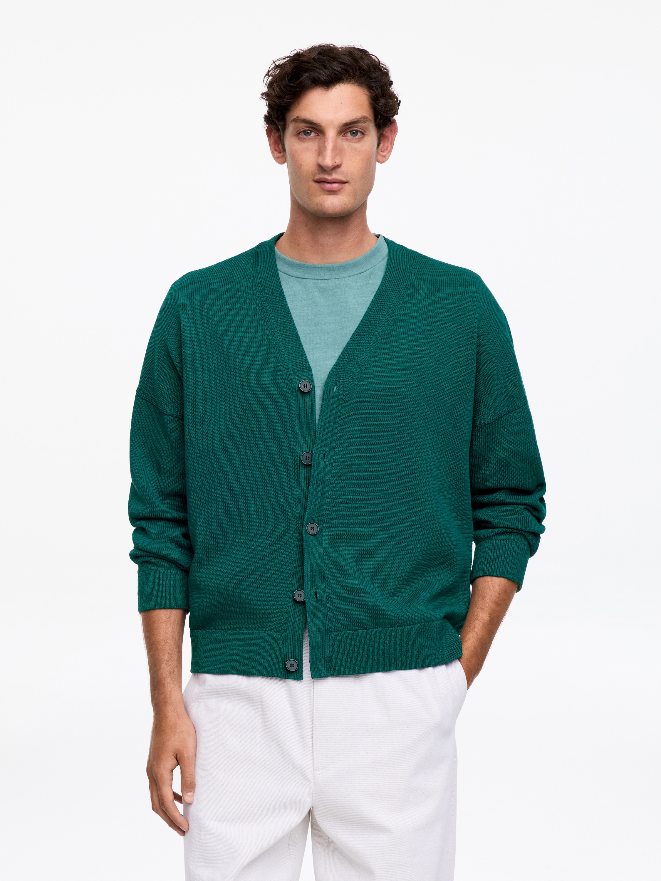 Cotton Cardigan - Dark Green/Dark Blue