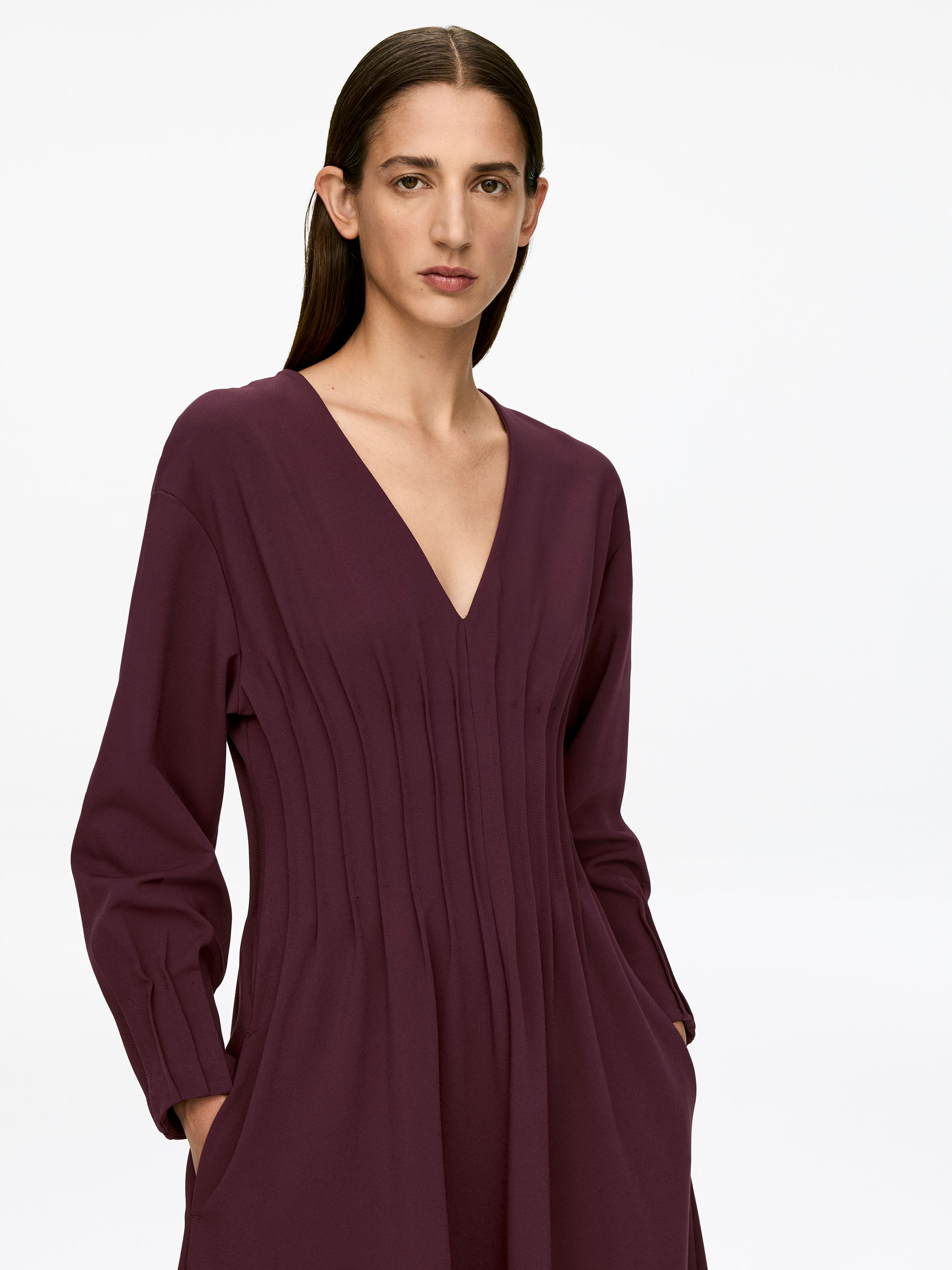 Pleated Dress - Dark Red - Regular fit - Women - StillMedia/Lookbook - 3