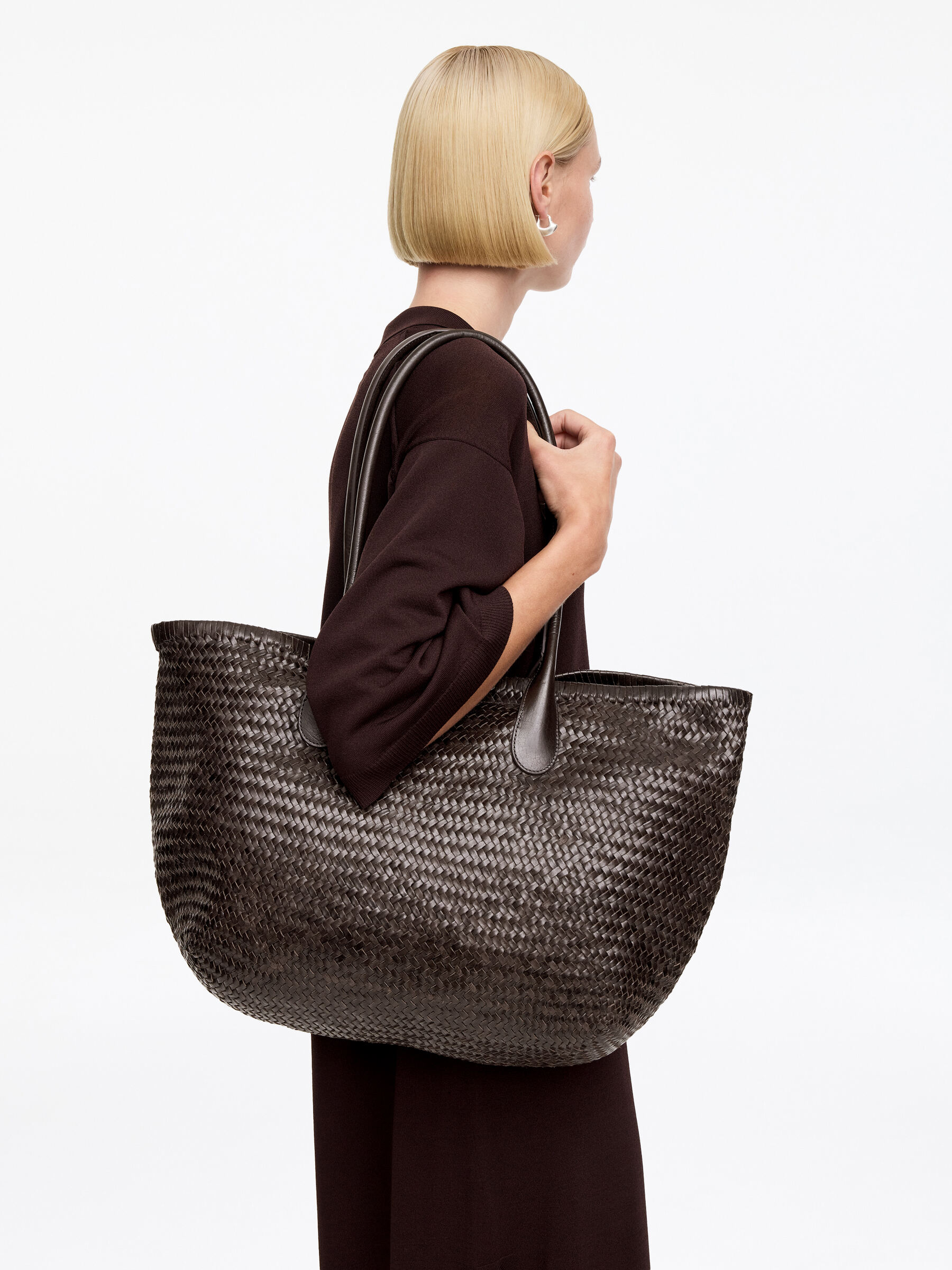 Woven Leather Tote-#44353B-18591