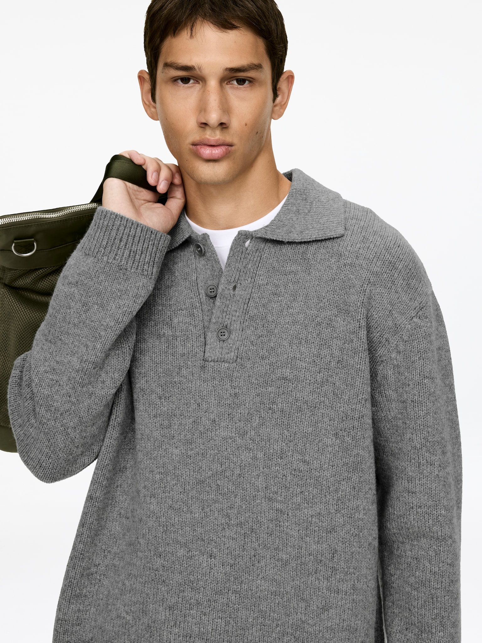 Wool Polo Jumper - Grey/Dark Blue - 3