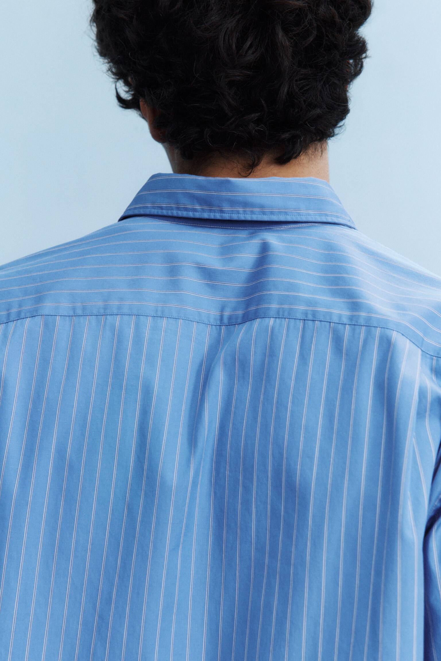Afslappet poplinskjorte - Blå/striber/Hvid/blå - 4