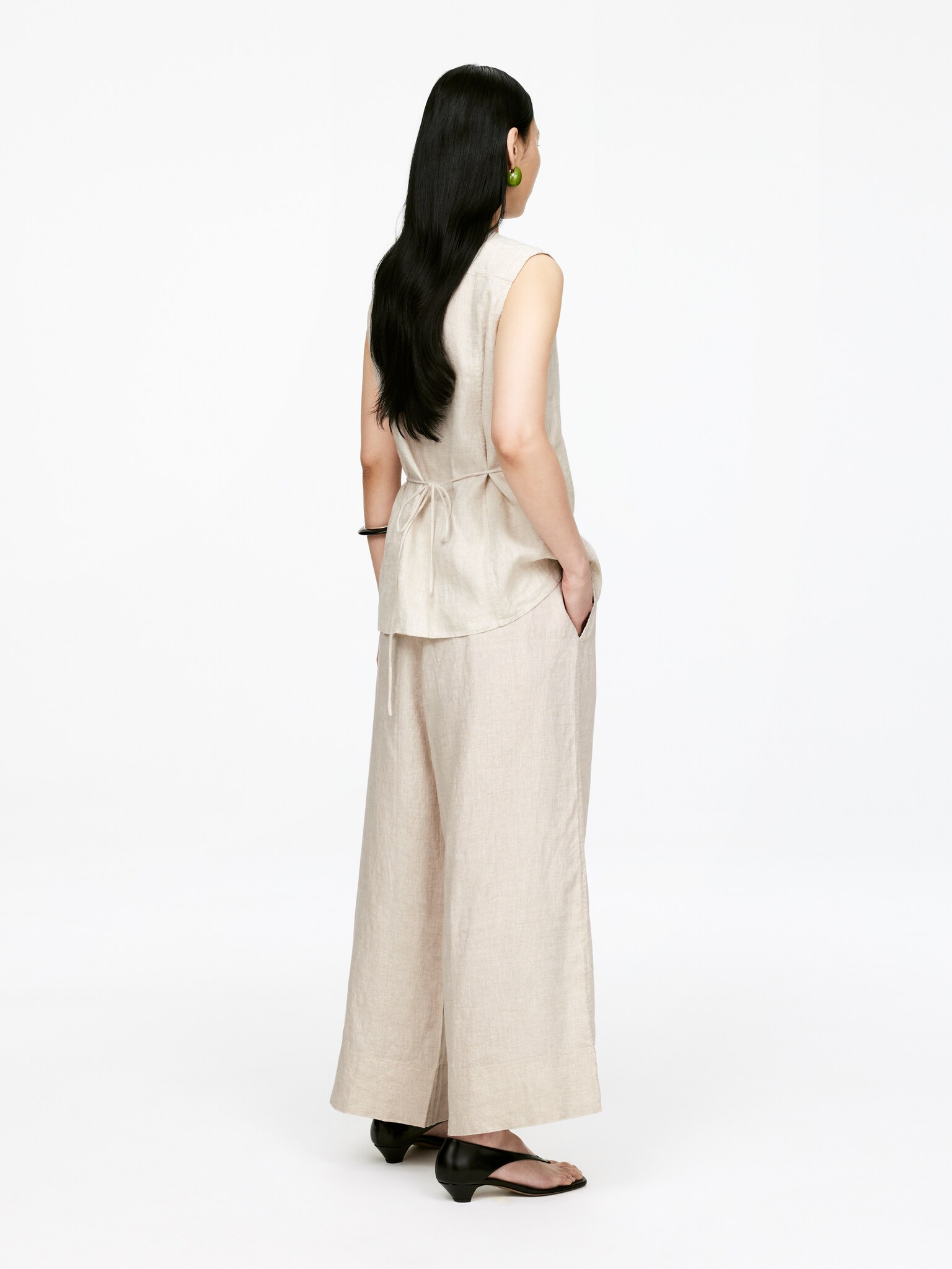 Pantalon raccourci en lin - Beige - 6